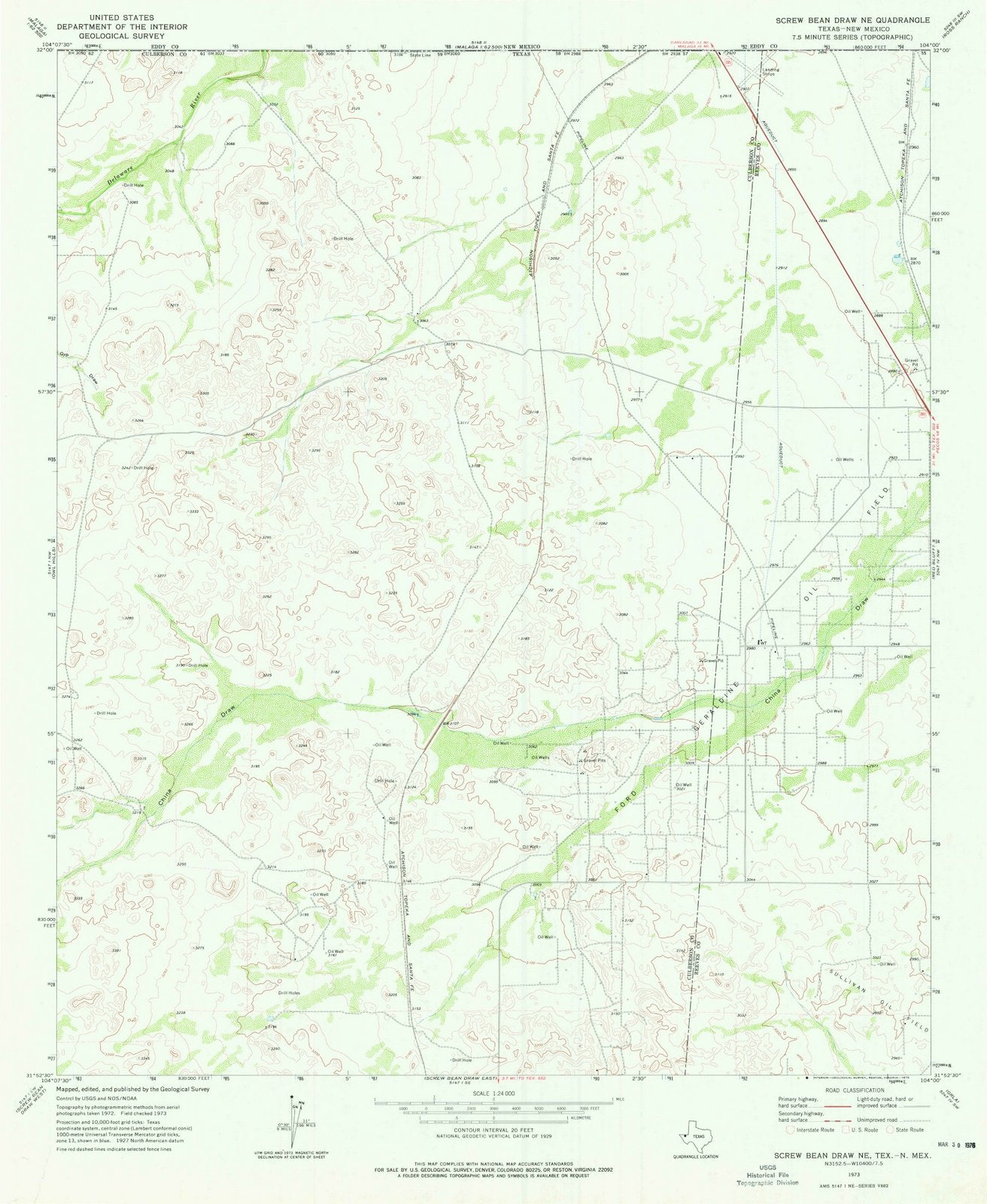 1973 Screw Bean Draw, TX - Texas - USGS Topographic Map