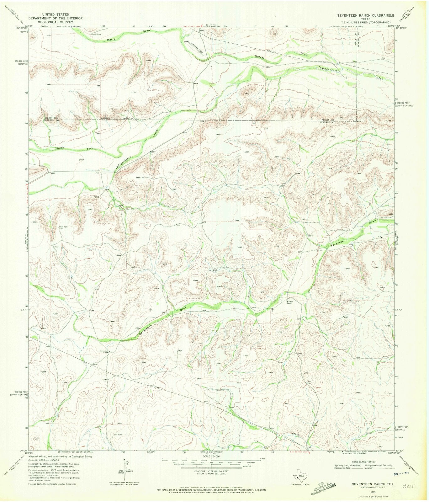 1969 Seventeen Ranch, TX - Texas - USGS Topographic Map