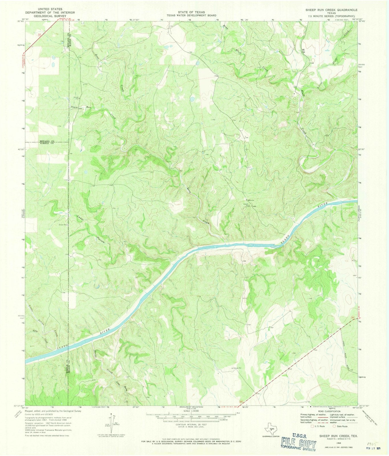 1968 Sheep Run Creek, TX - Texas - USGS Topographic Map