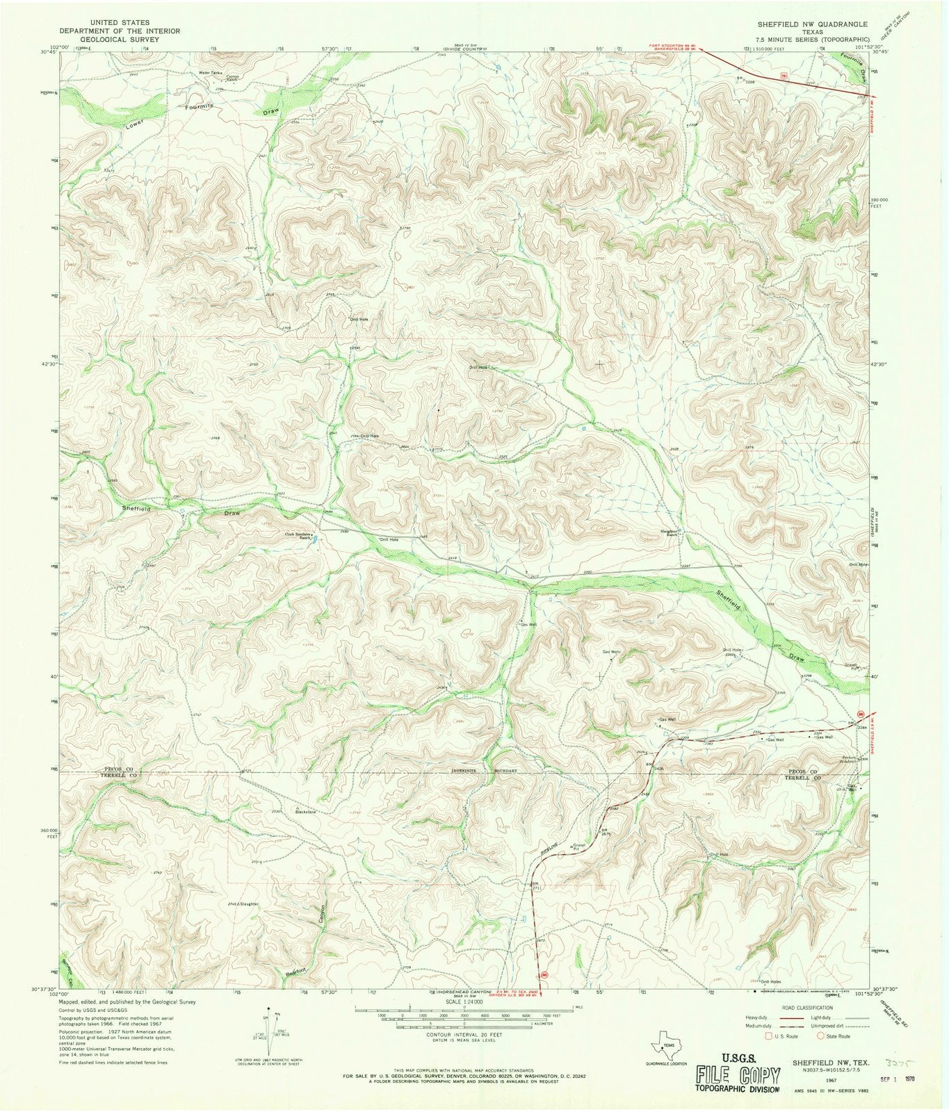 1967 Sheffield, TX - Texas - USGS Topographic Map