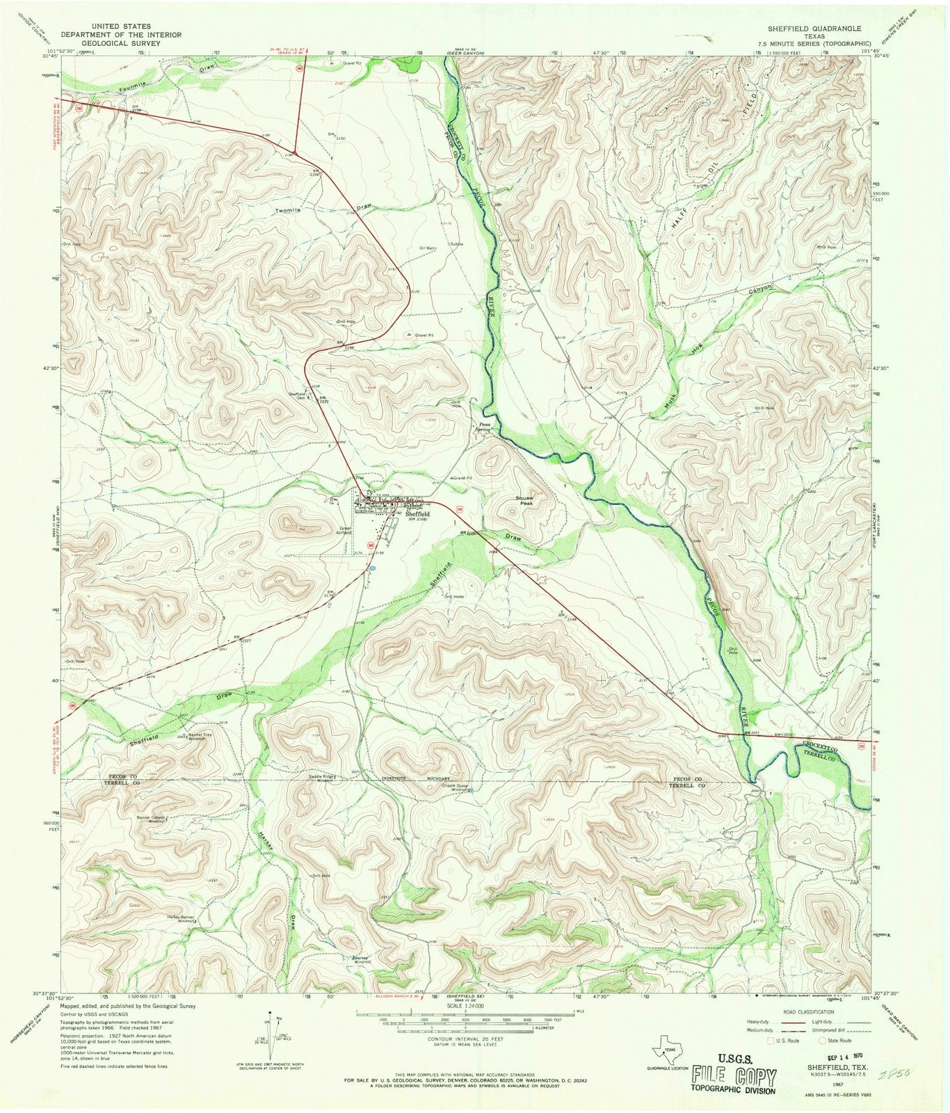 1967 Sheffield, TX - Texas - USGS Topographic Map v3