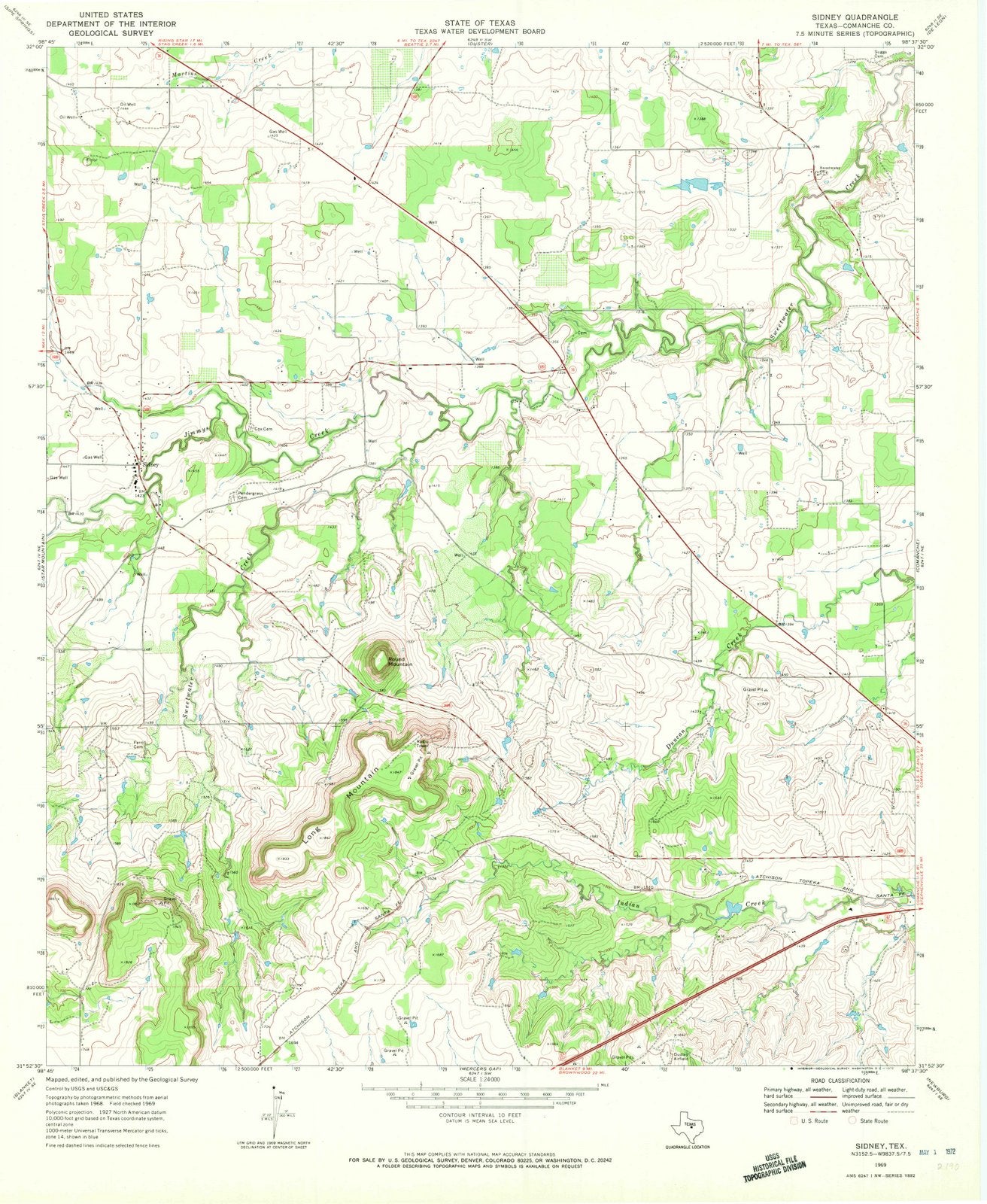 1969 Sidney, TX - Texas - USGS Topographic Map
