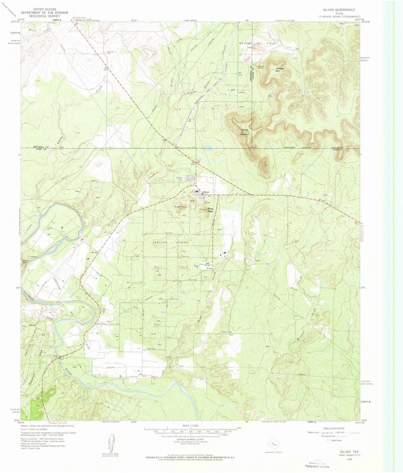 1959 Silver, TX - Texas - USGS Topographic Map