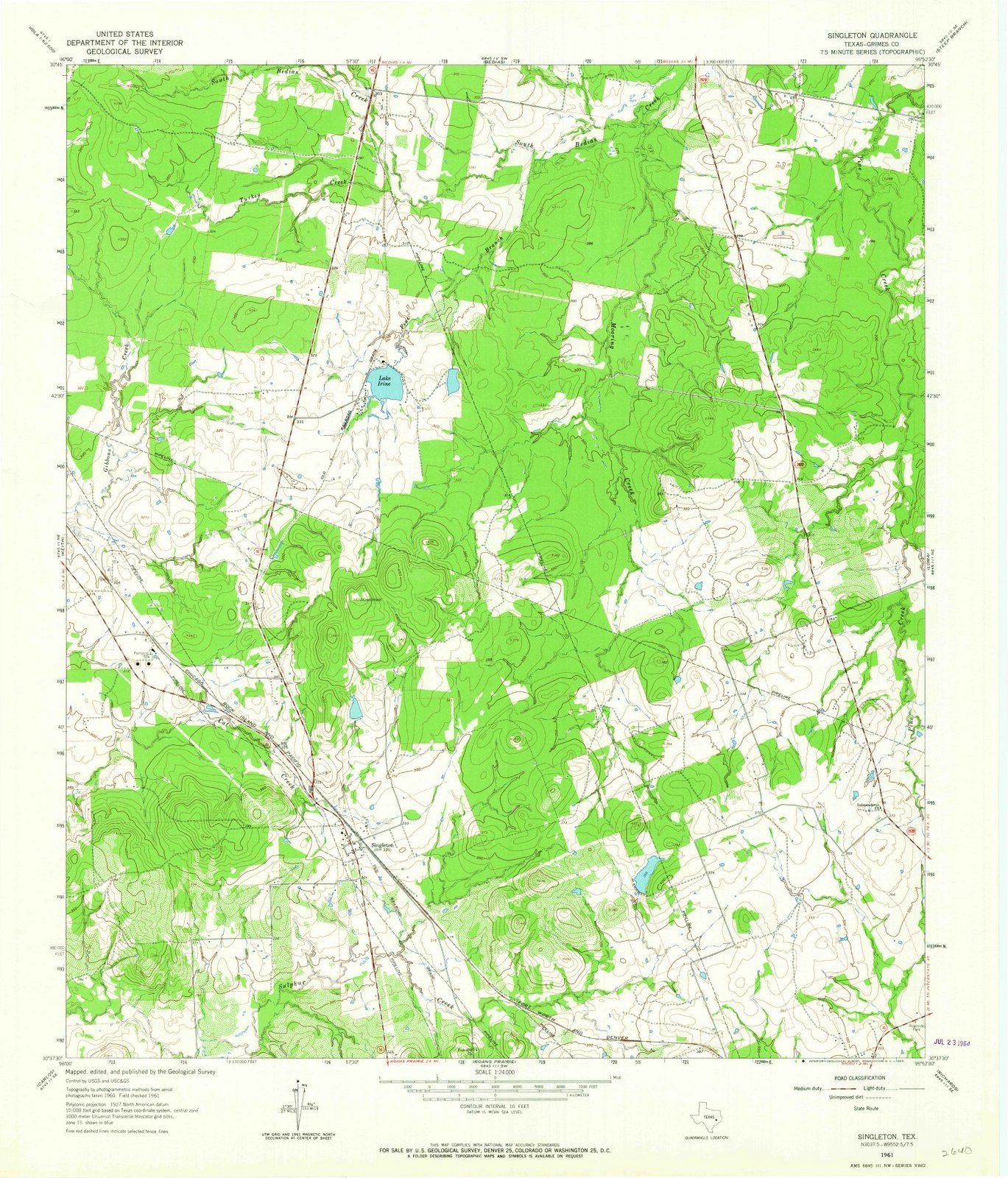 1961 Singleton, TX - Texas - USGS Topographic Map