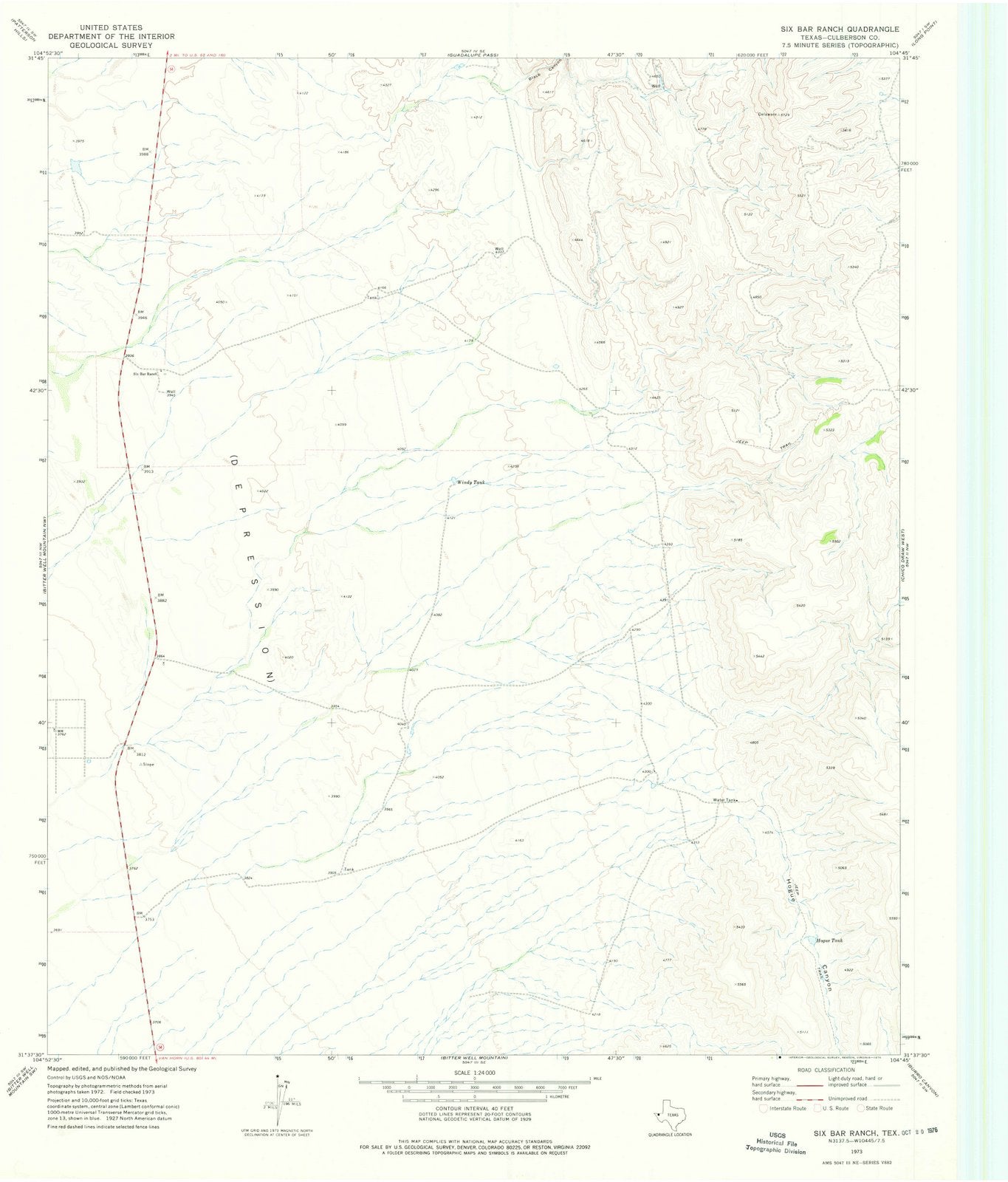 1973 Six Bar Ranch, TX - Texas - USGS Topographic Map