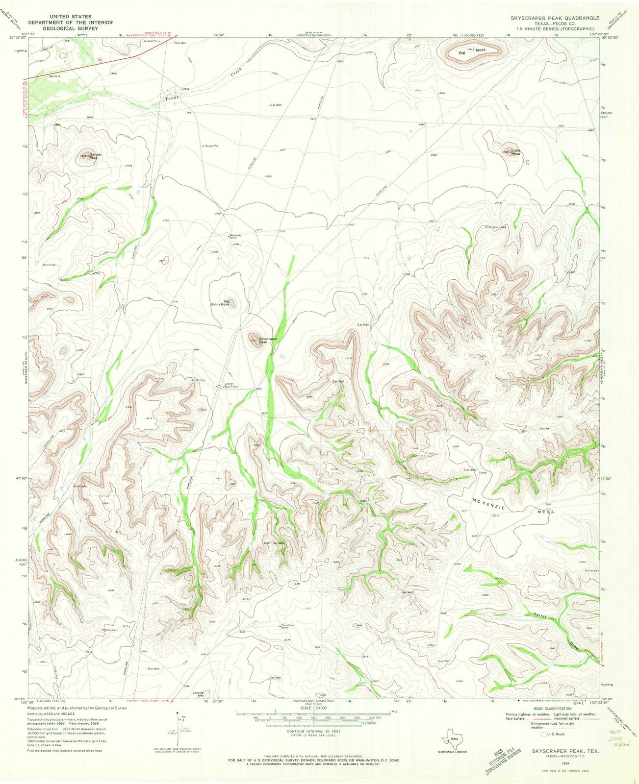 1969 Skyscraper Peak, TX - Texas - USGS Topographic Map