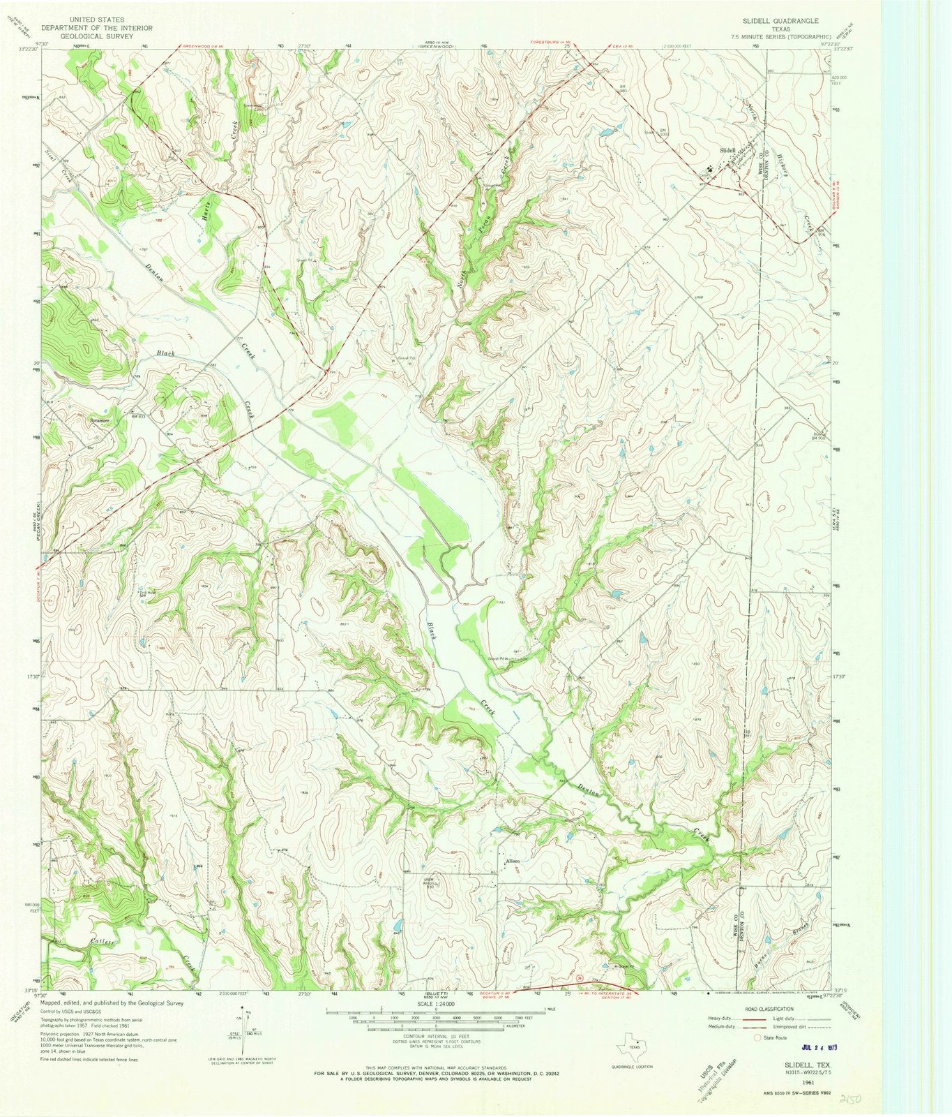 1961 Slidell, TX - Texas - USGS Topographic Map