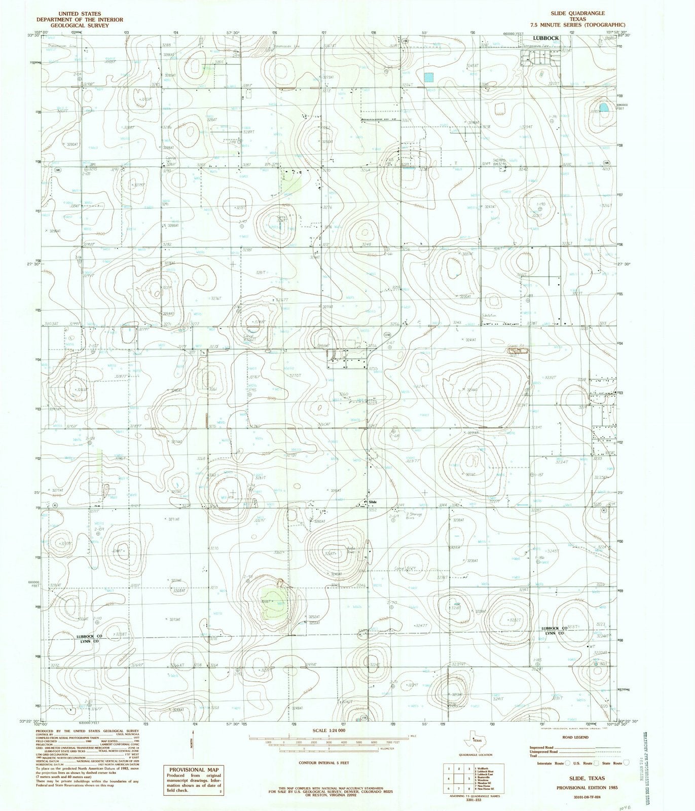 1985 Slide, TX - Texas - USGS Topographic Map