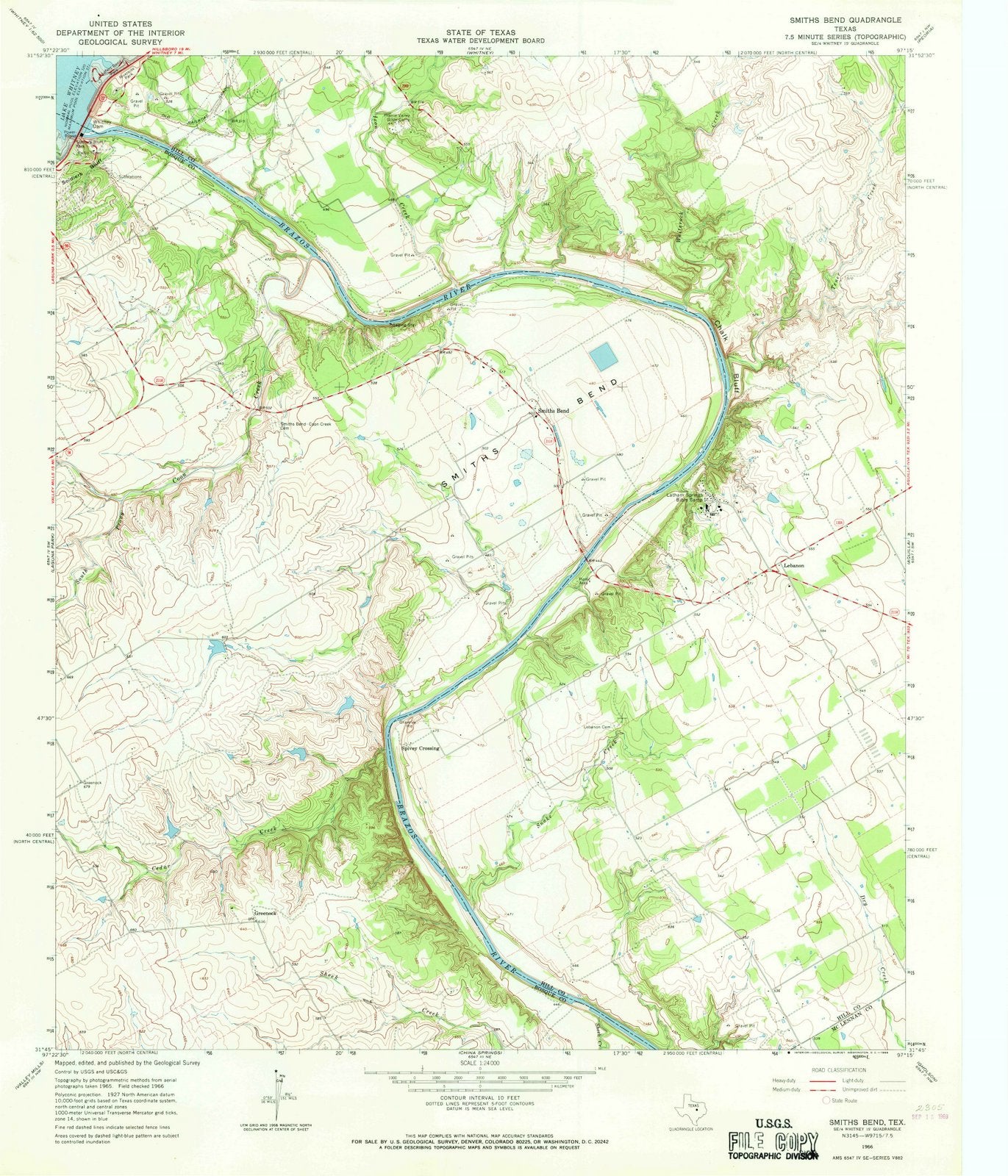 1966 Smiths Bend, TX - Texas - USGS Topographic Map