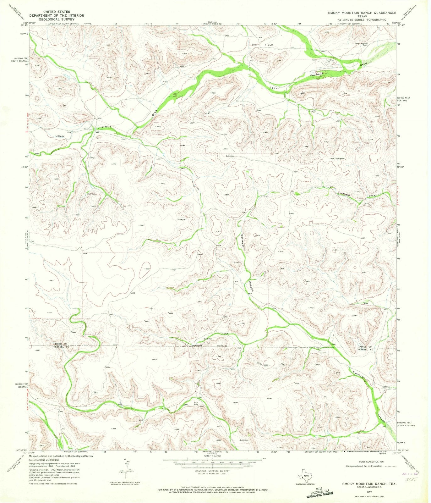 1969 Smoky Mountain Ranch, TX - Texas - USGS Topographic Map