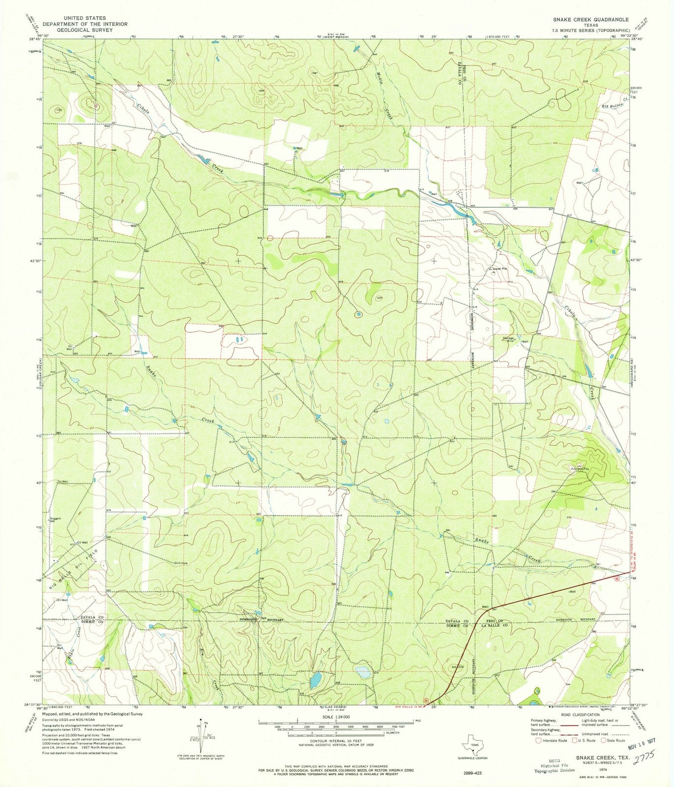 1974 Snake Creek, TX - Texas - USGS Topographic Map