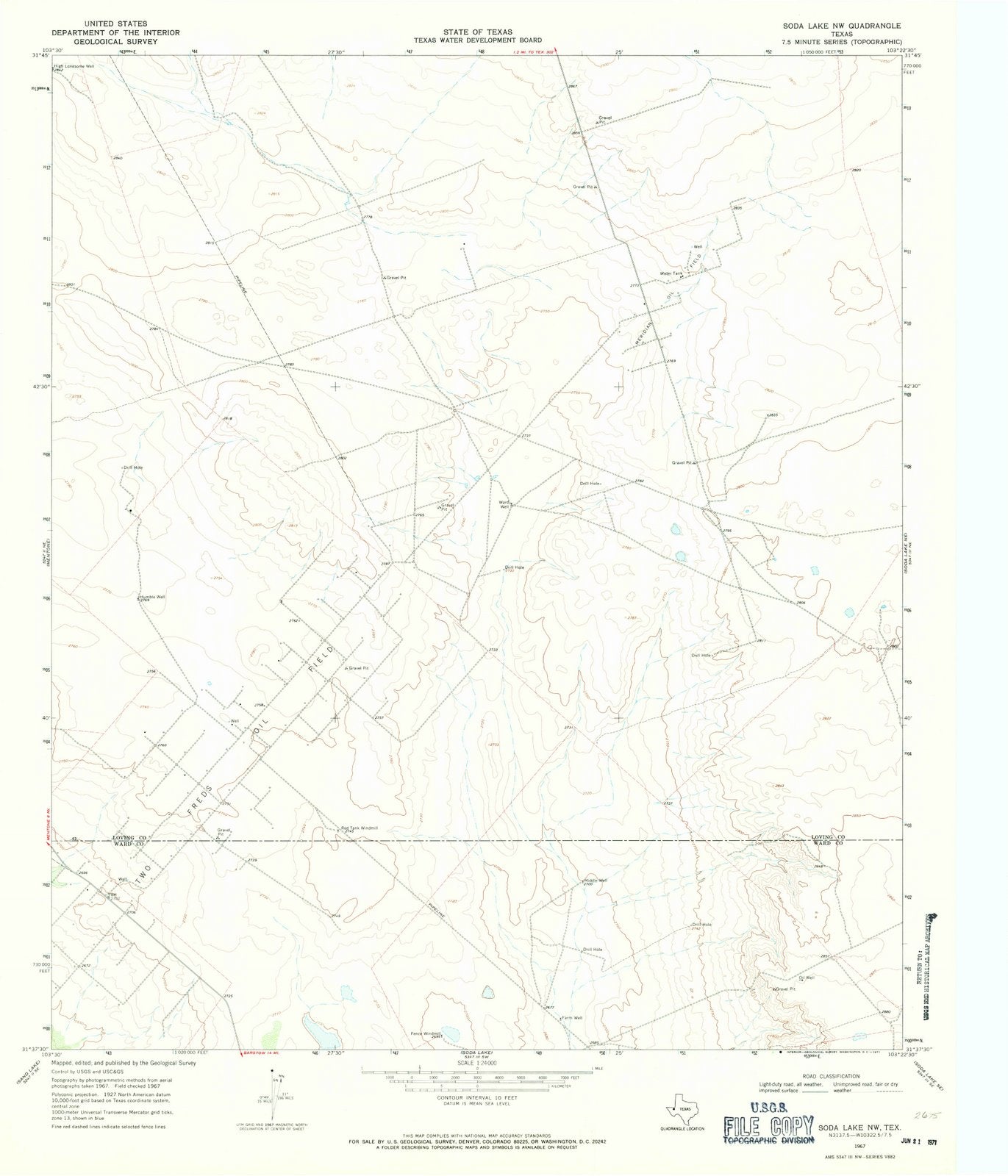1967 Soda Lake, TX - Texas - USGS Topographic Map