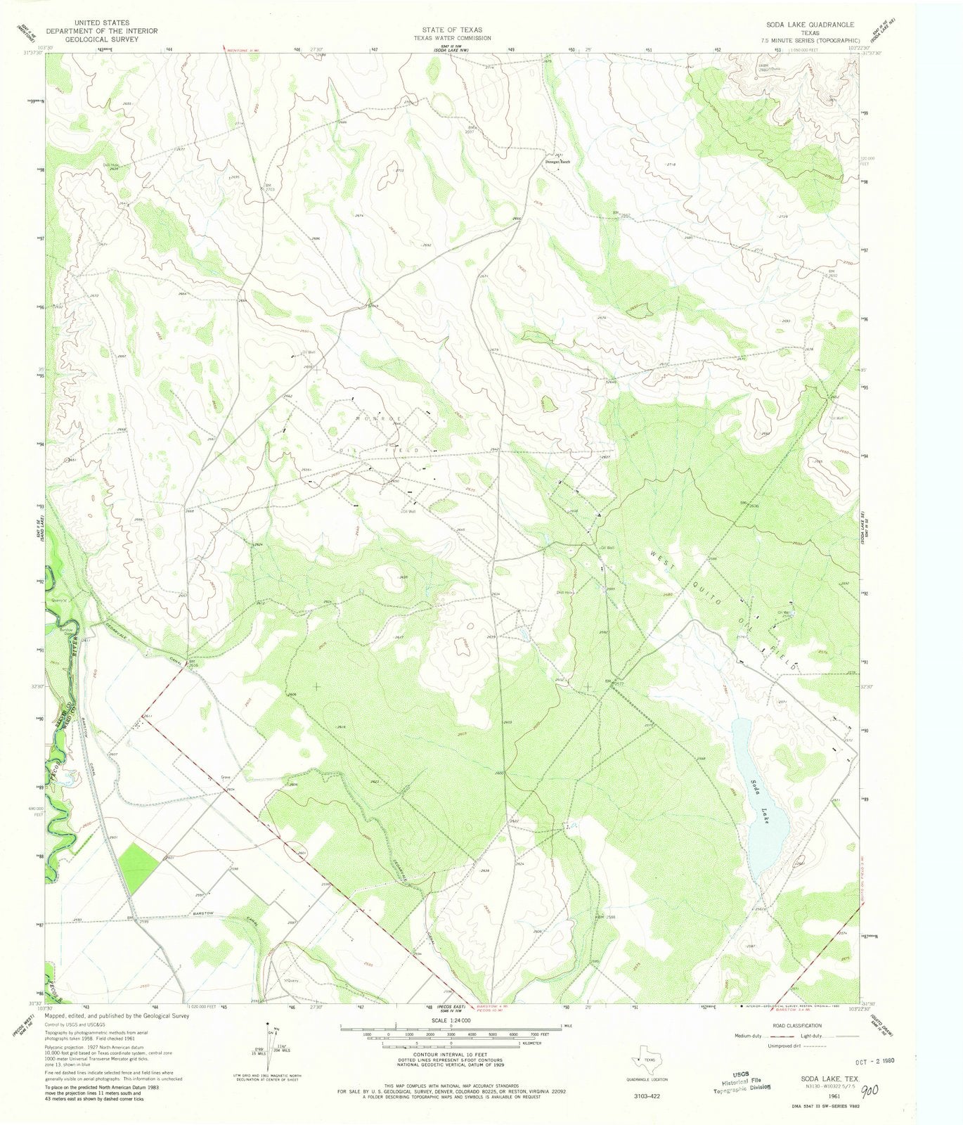 1961 Soda Lake, TX - Texas - USGS Topographic Map