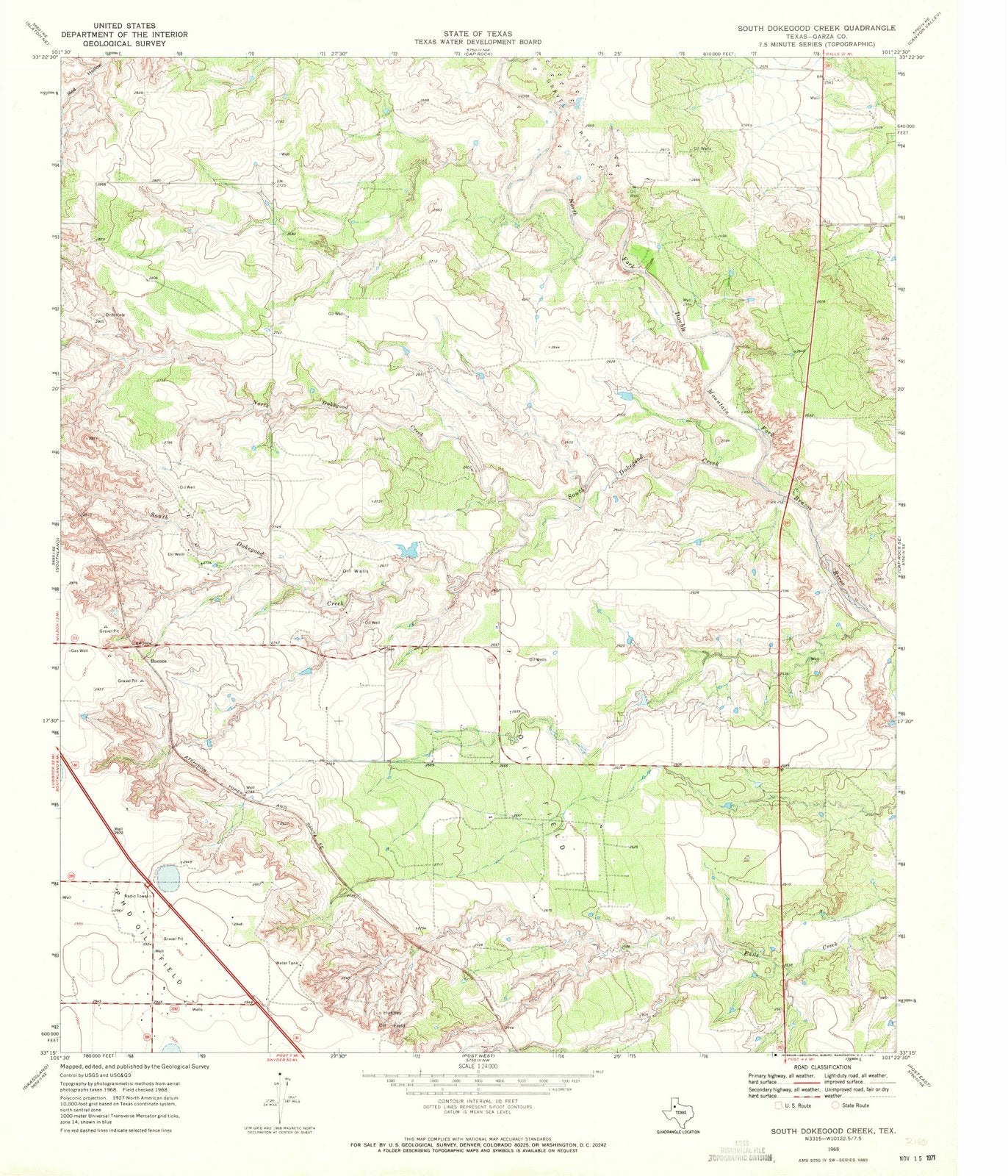 1968 South Dokegood Creek, TX - Texas - USGS Topographic Map