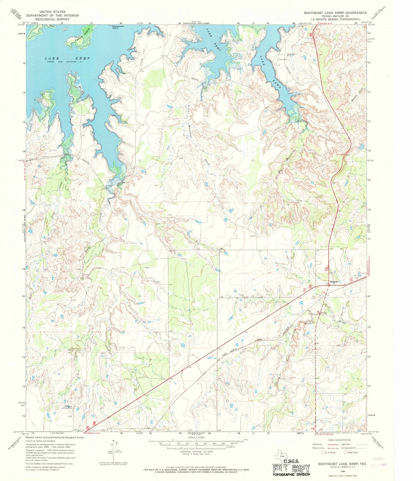 1966 Southeast Lake Kemp, TX - Texas - USGS Topographic Map