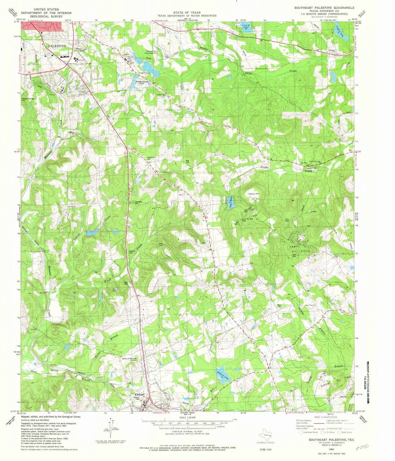 1982 Southeast Palestine, TX - Texas - USGS Topographic Map