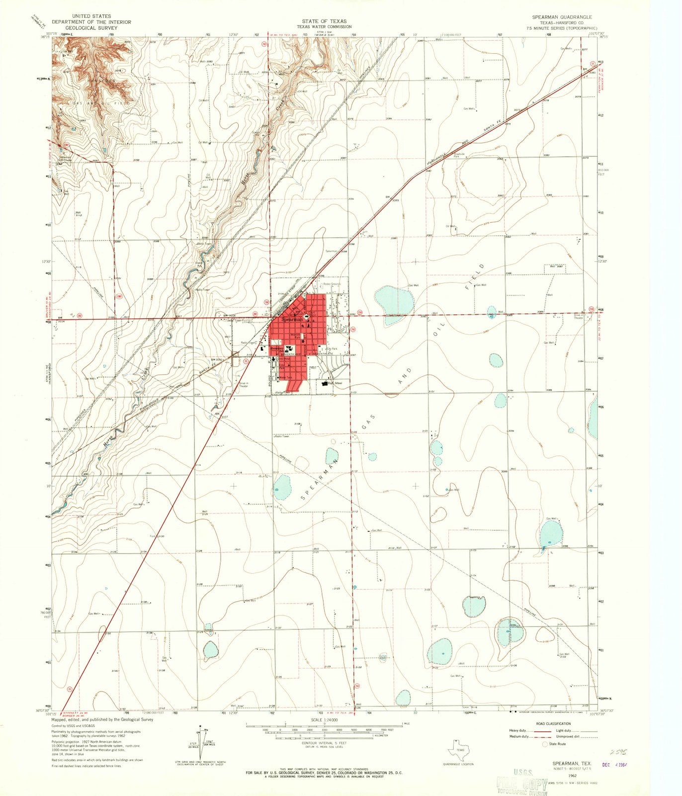 1962 Spearman, TX - Texas - USGS Topographic Map