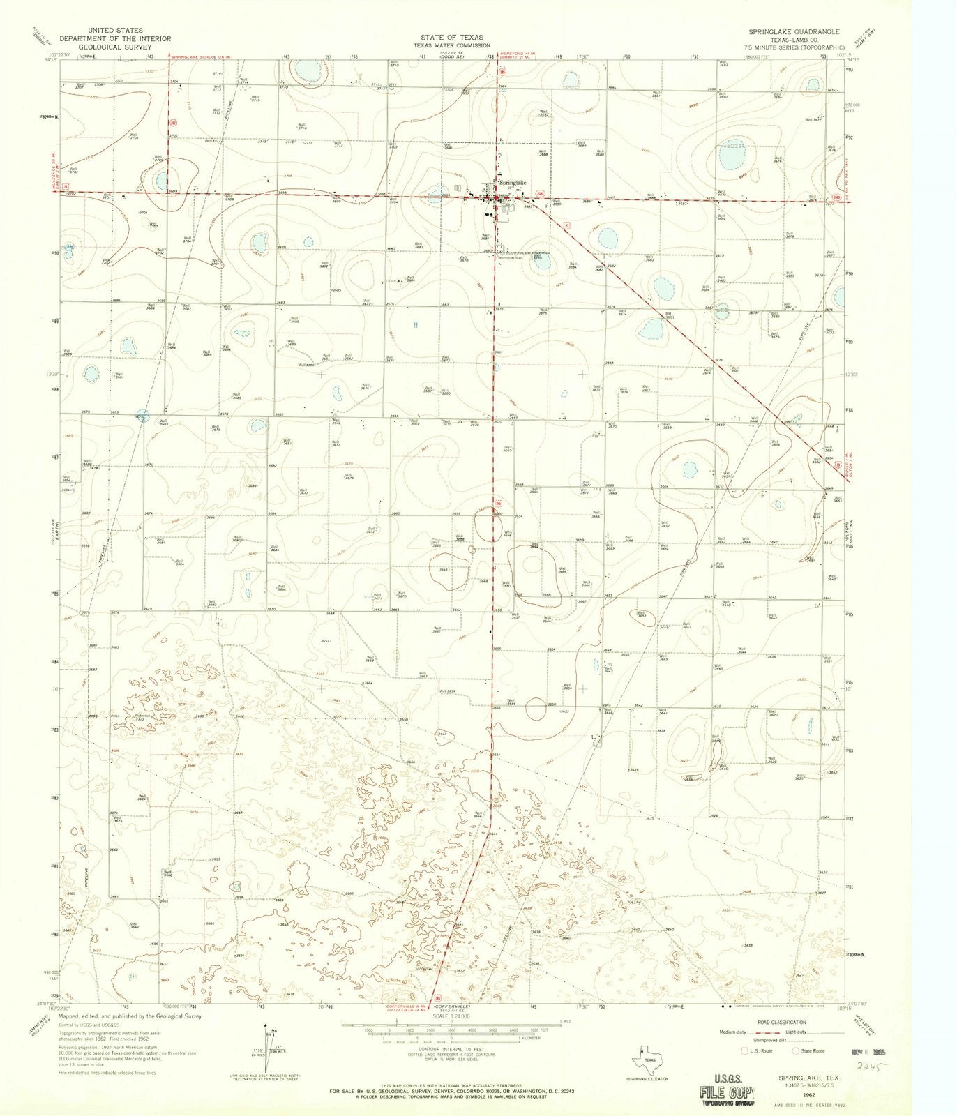 1962 Springlake, TX - Texas - USGS Topographic Map