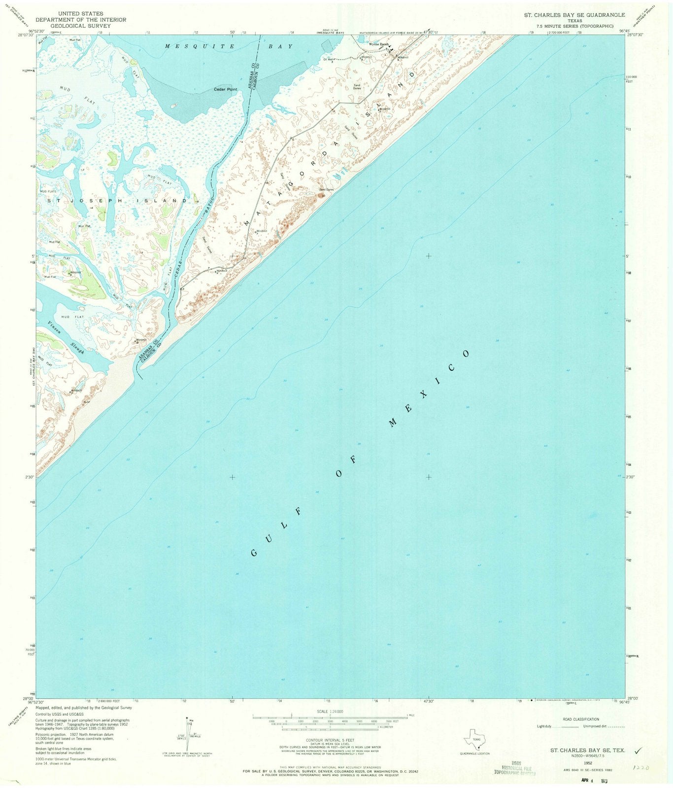 1952 St. Charles Bay, TX - Texas - USGS Topographic Map