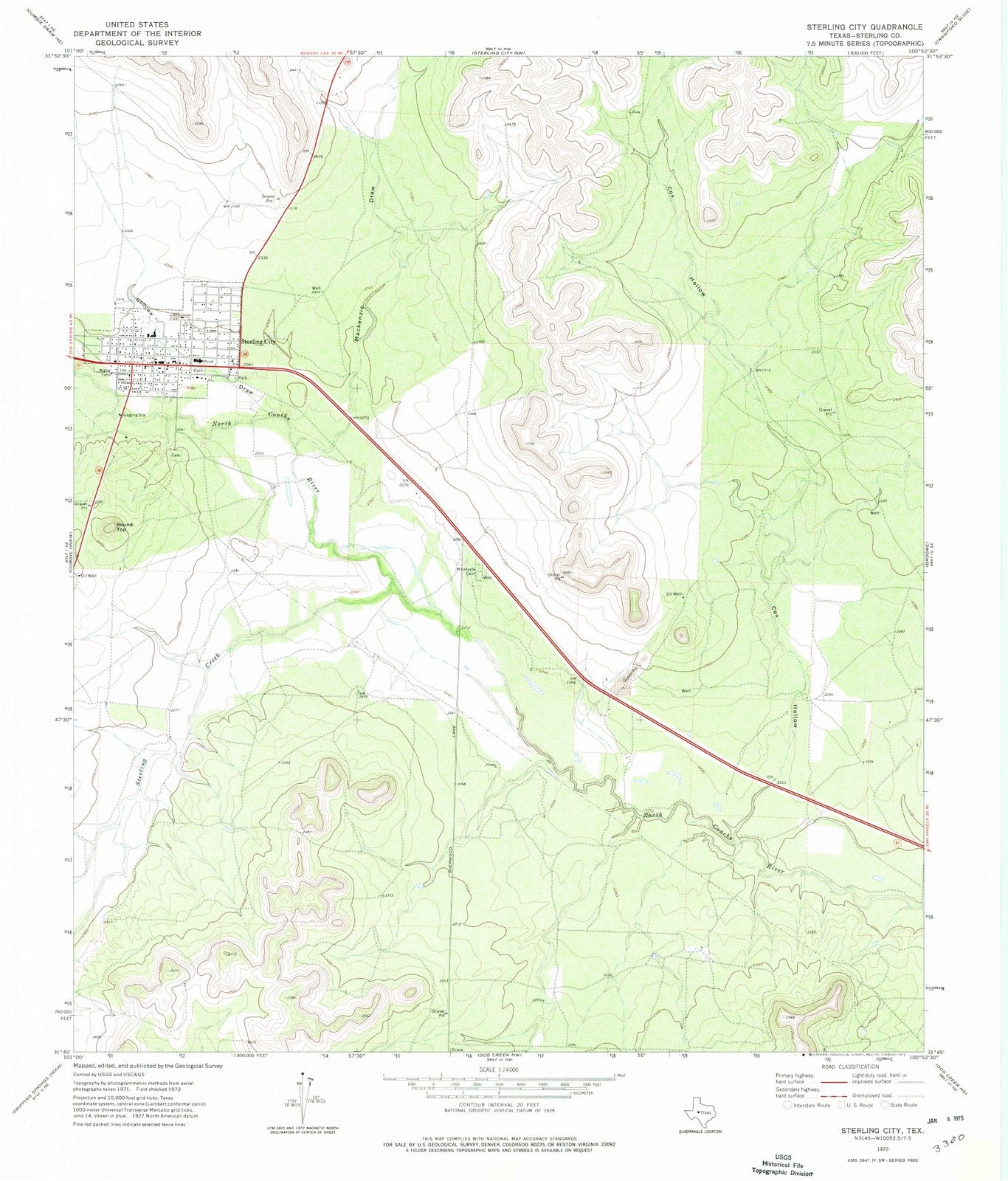1972 Sterling City, TX - Texas - USGS Topographic Map v2