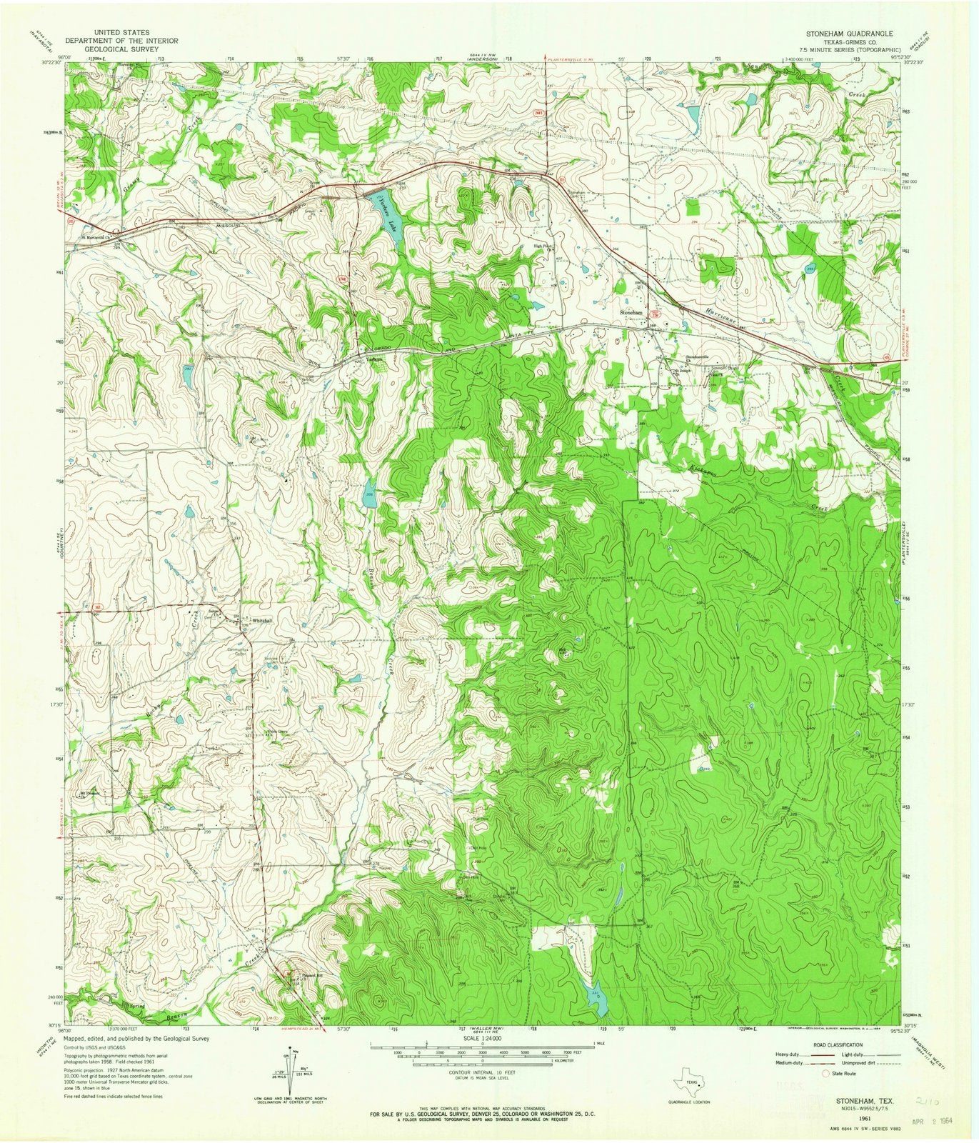 1961 Stoneham, TX - Texas - USGS Topographic Map