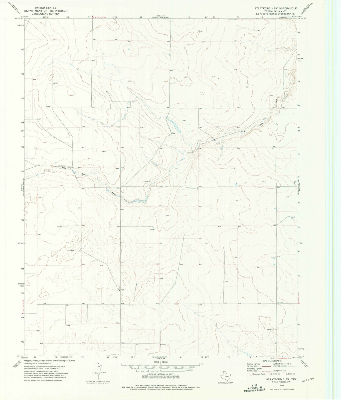 1973 Stratford 2, TX - Texas - USGS Topographic Map