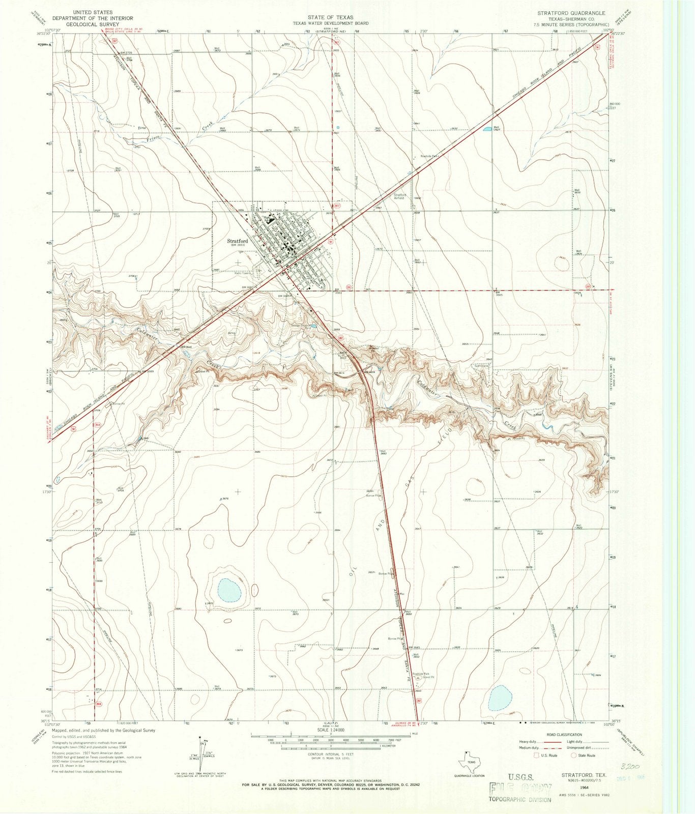 1964 Stratford, TX - Texas - USGS Topographic Map