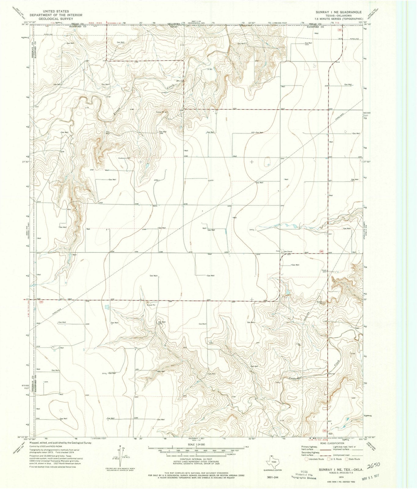 1974 Sunray 1, TX - Texas - USGS Topographic Map