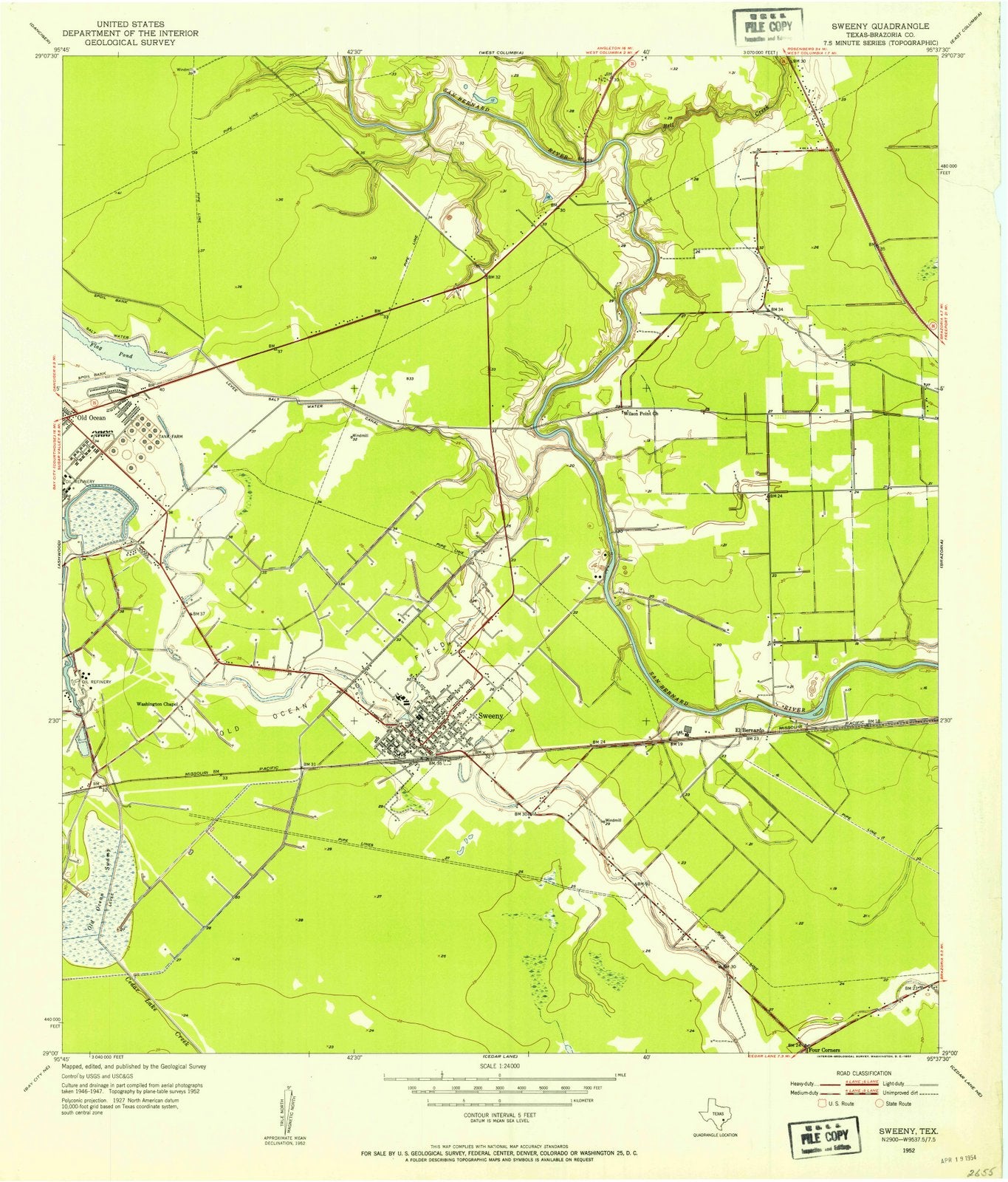 1952 Sweeny, TX - Texas - USGS Topographic Map