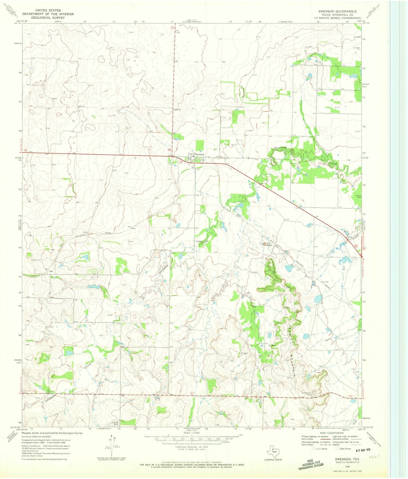 1968 Swenson, TX - Texas - USGS Topographic Map