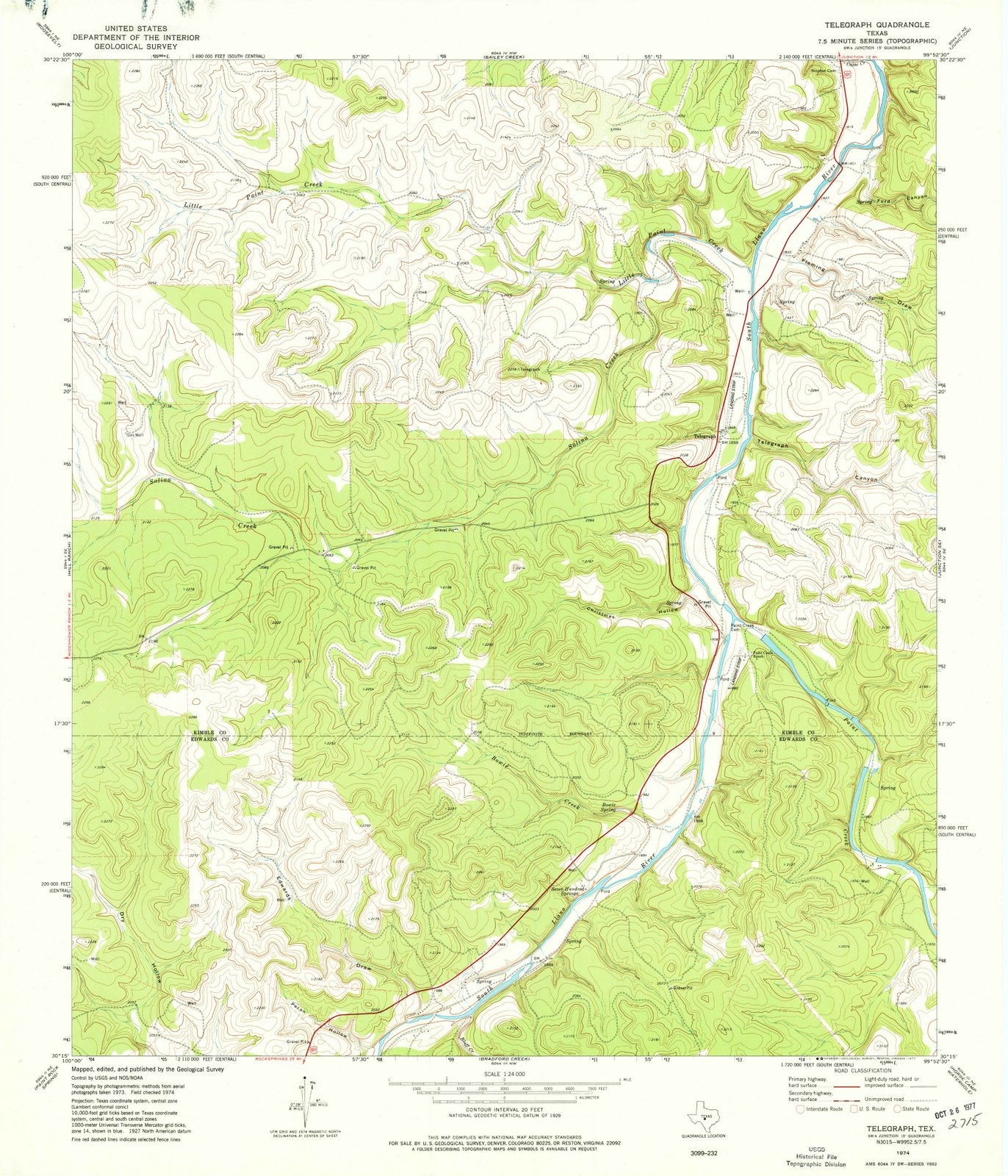 1974 Telegraph, TX - Texas - USGS Topographic Map