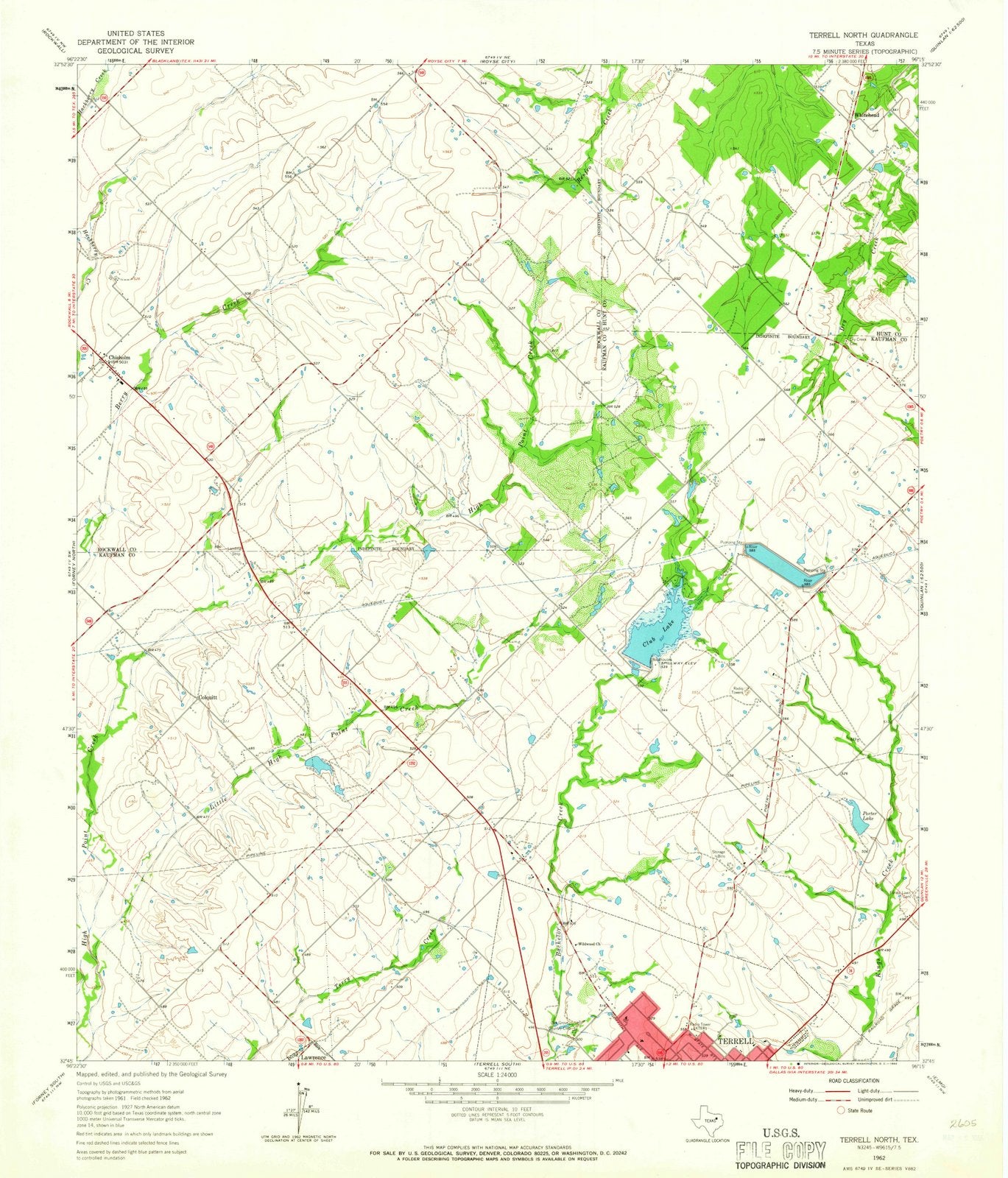 1962 Terrell, TX - Texas - USGS Topographic Map
