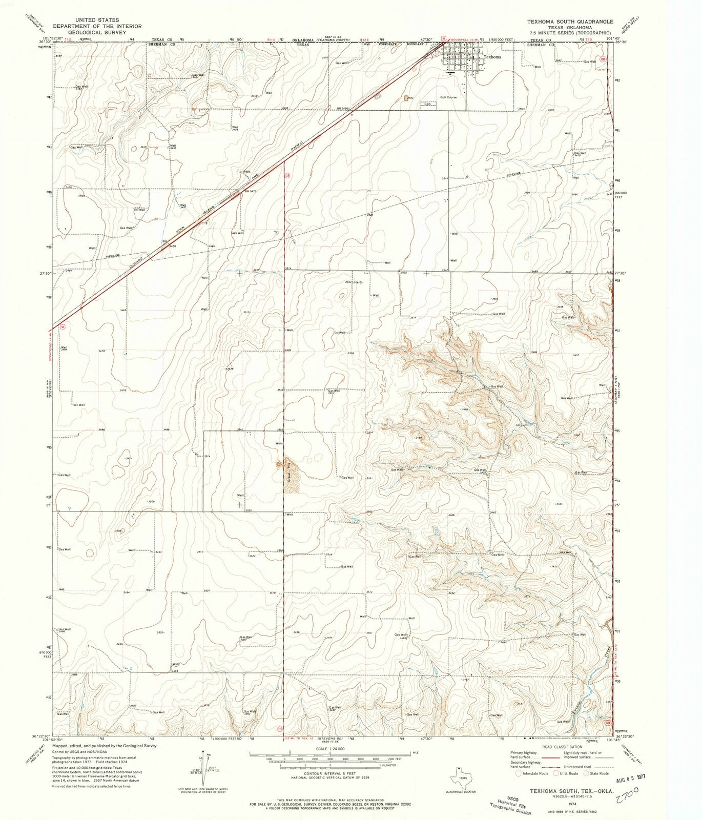 1974 Texhoma South, TX - Texas - USGS Topographic Map