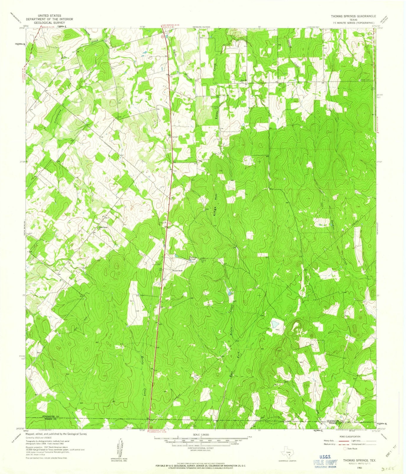 1961 Thomas Springs, TX - Texas - USGS Topographic Map