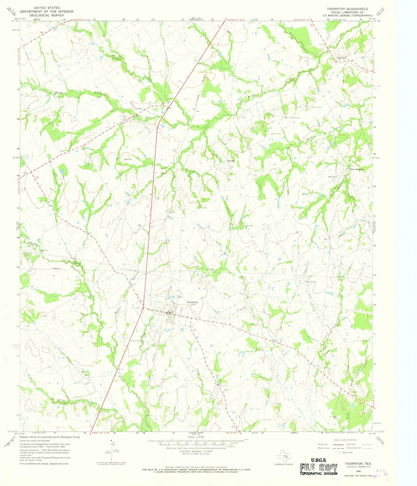 1966 Thornton, TX - Texas - USGS Topographic Map