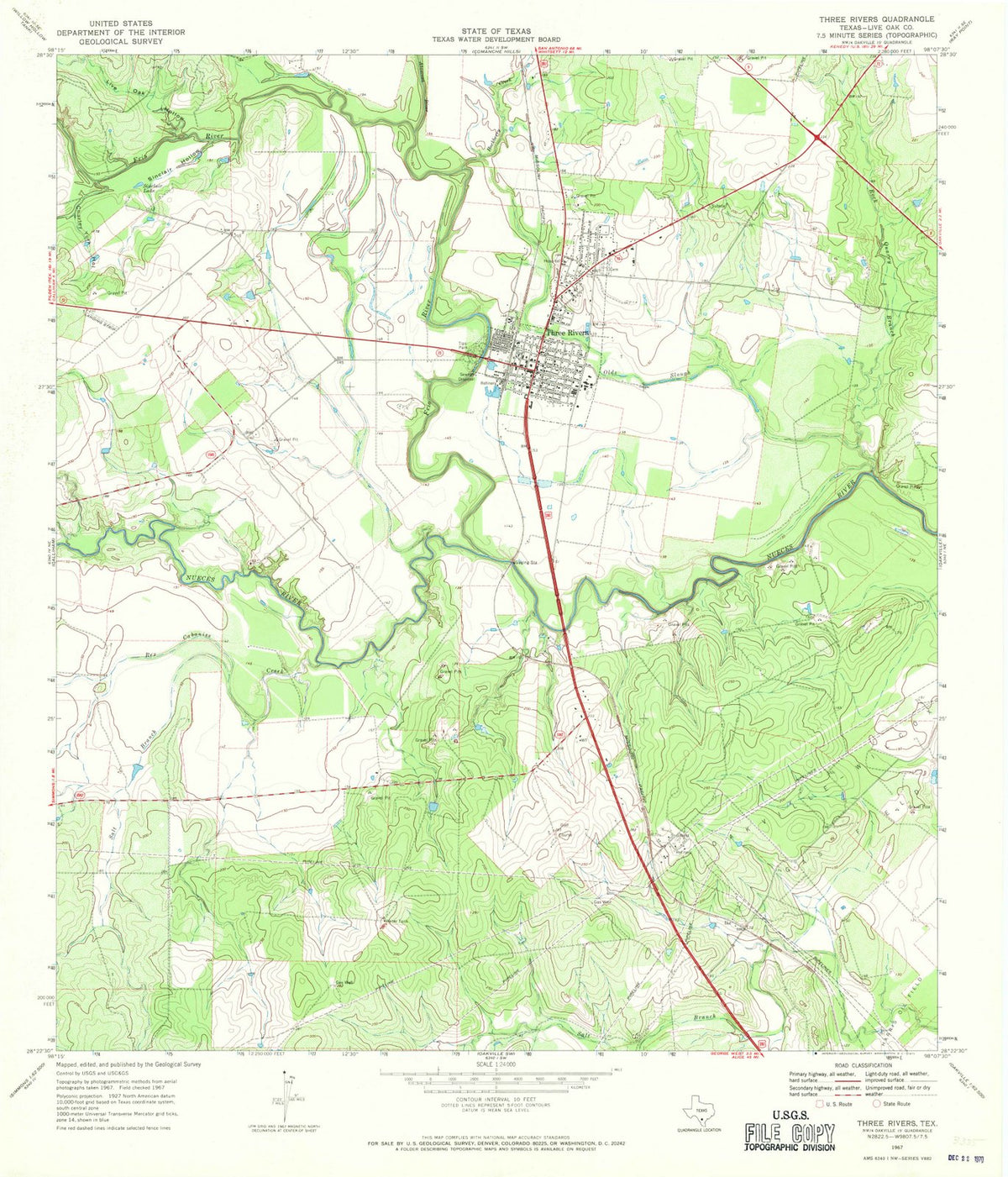 1967 Three Rivers, TX - Texas - USGS Topographic Map