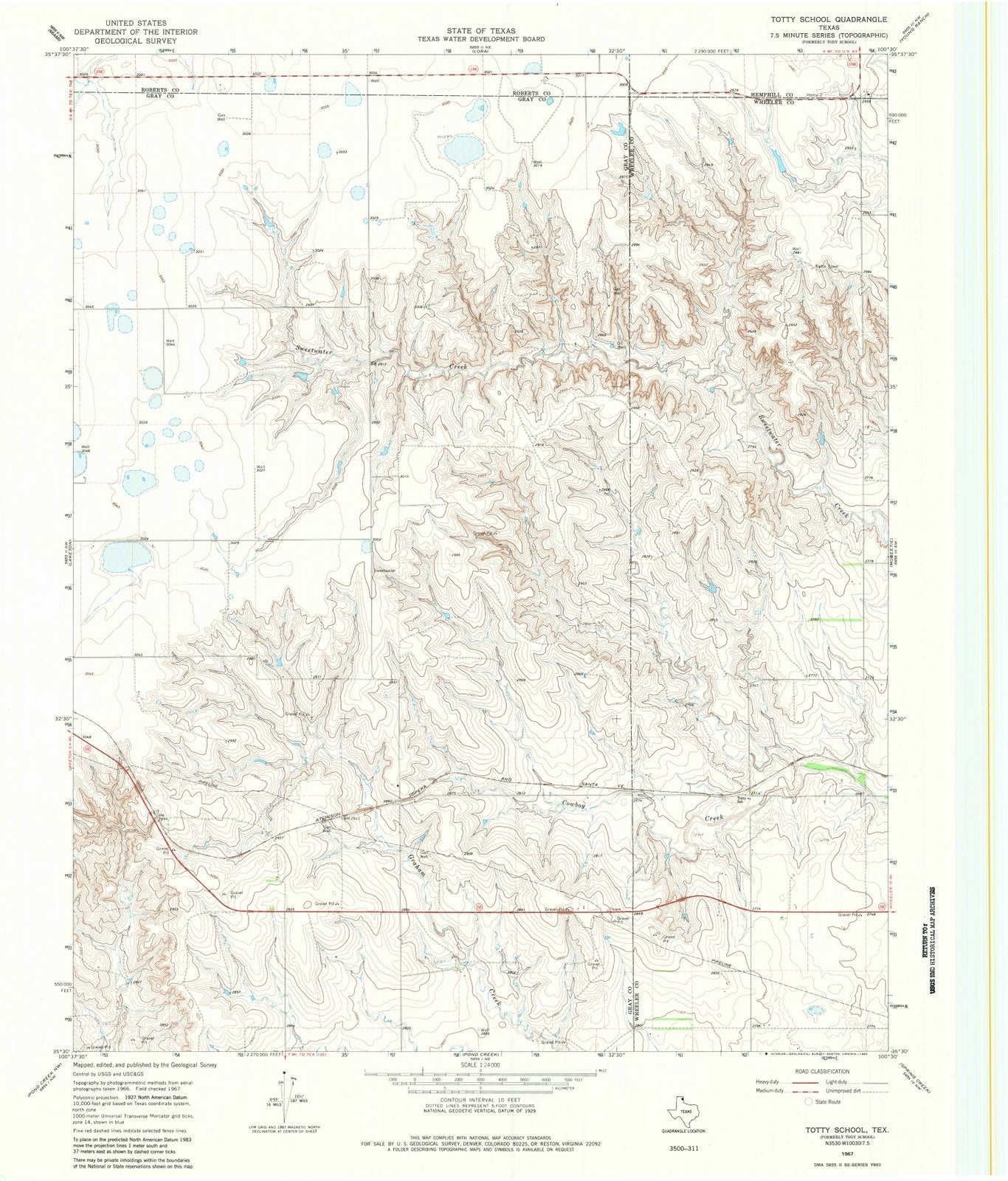 1967 Totty School, TX - Texas - USGS Topographic Map