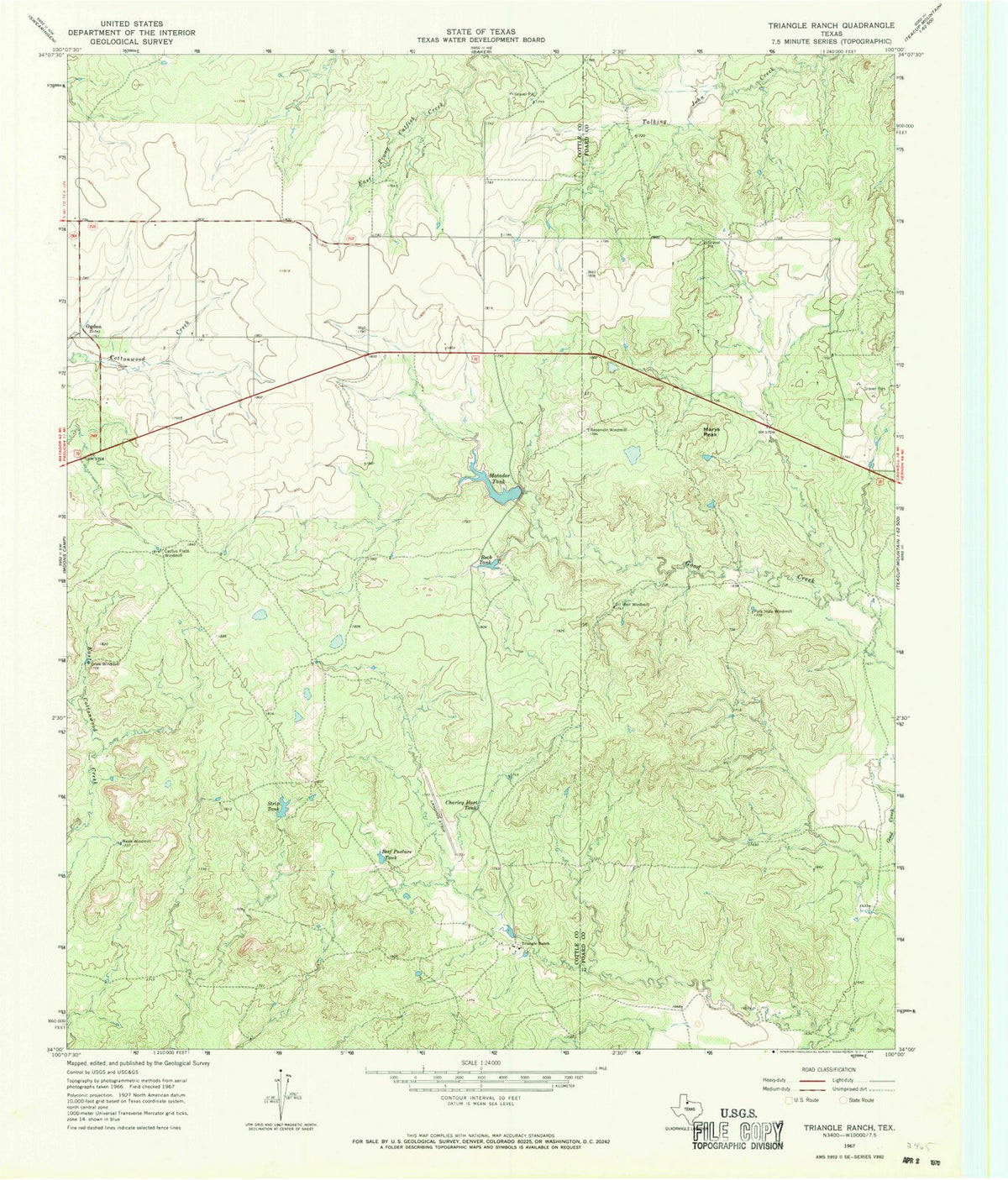 1967 Triangle Ranch, TX - Texas - USGS Topographic Map