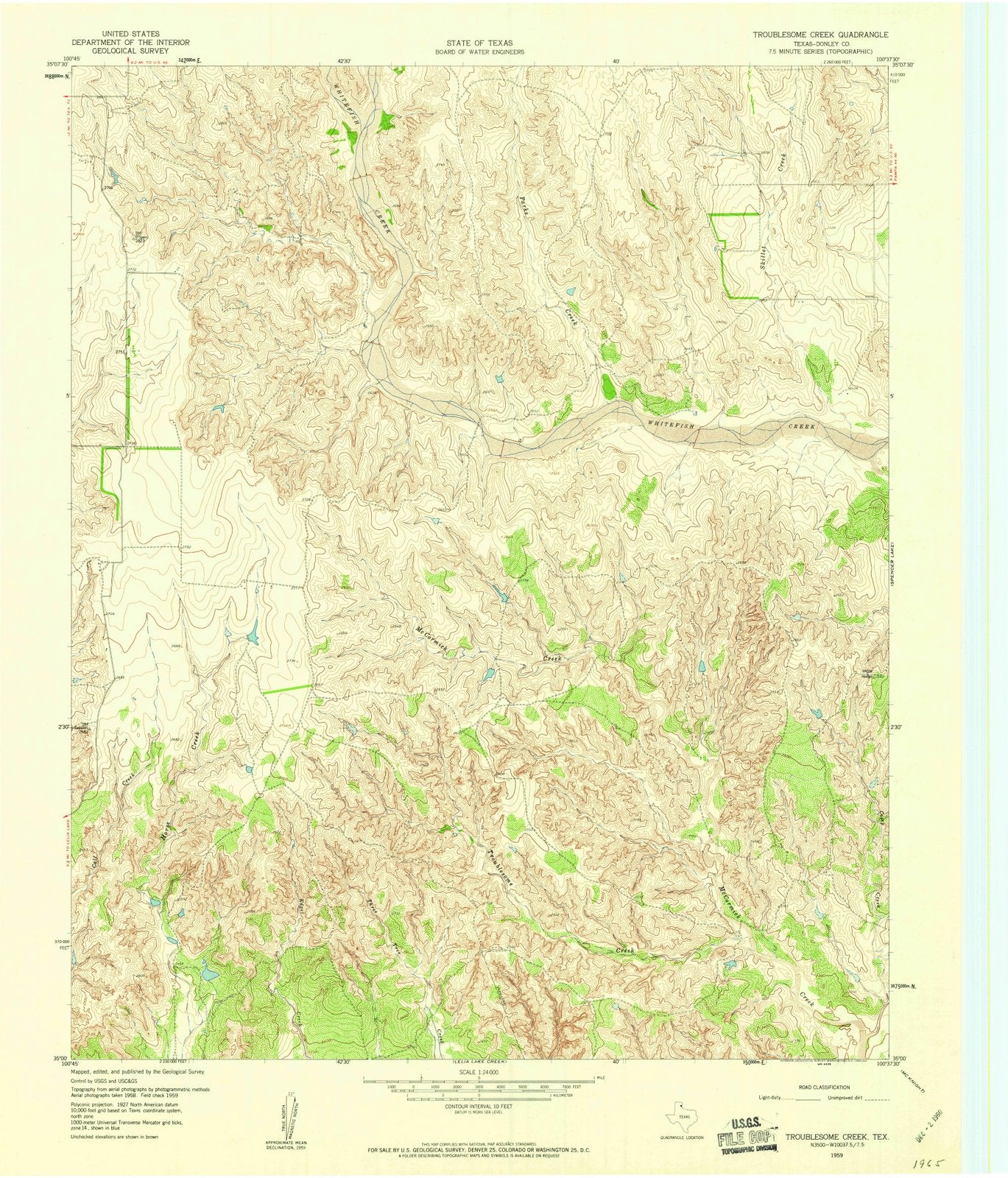 1959 Troublesome Creek, TX - Texas - USGS Topographic Map