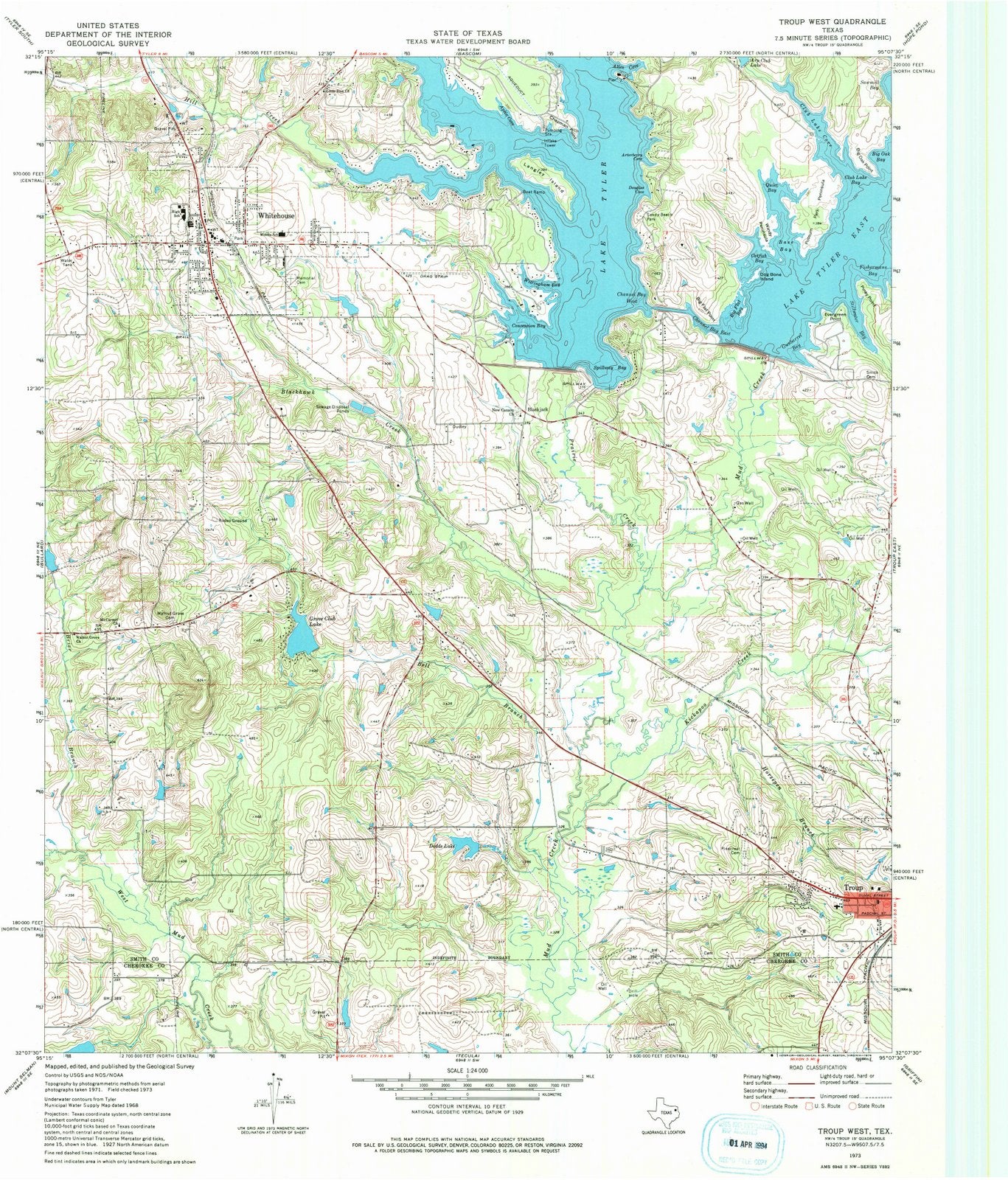 1973 Troup West, TX - Texas - USGS Topographic Map