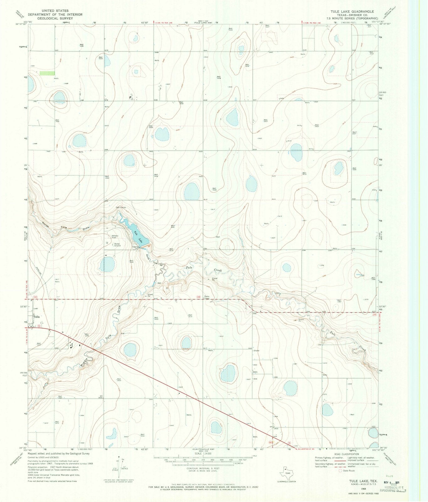 1968 Tule Lake, TX - Texas - USGS Topographic Map
