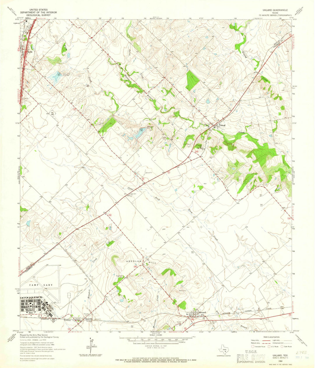 1964 Uhland, TX - Texas - USGS Topographic Map