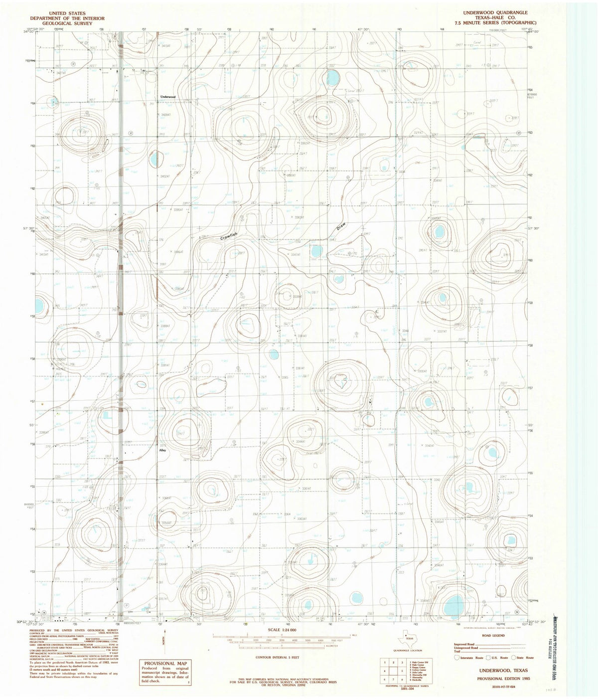 1985 Underwood, TX - Texas - USGS Topographic Map