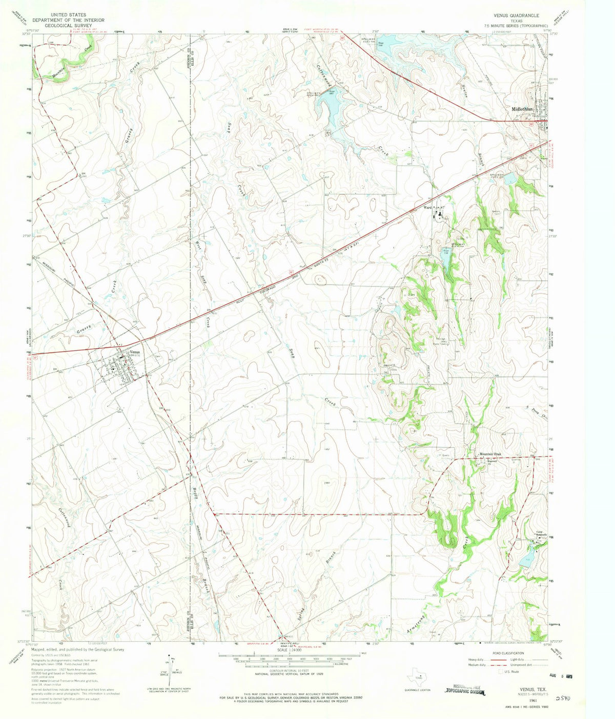 1961 Venus, TX - Texas - USGS Topographic Map