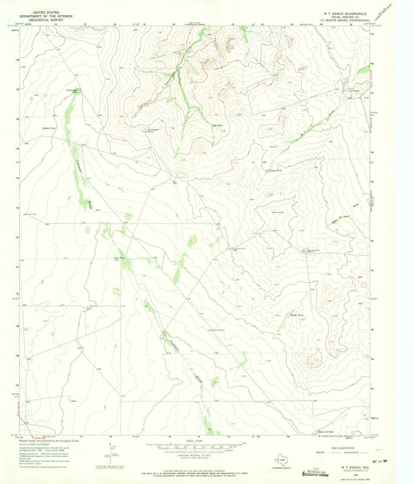 1968 W T Ranch, TX - Texas - USGS Topographic Map