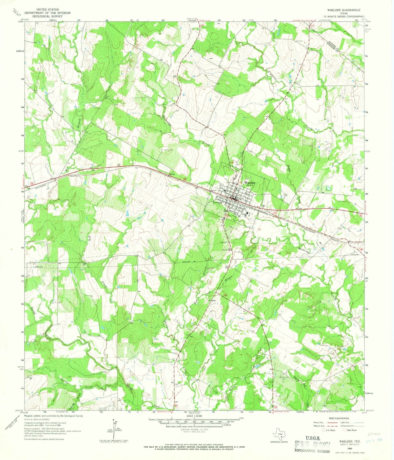 1964 Waelder, TX - Texas - USGS Topographic Map
