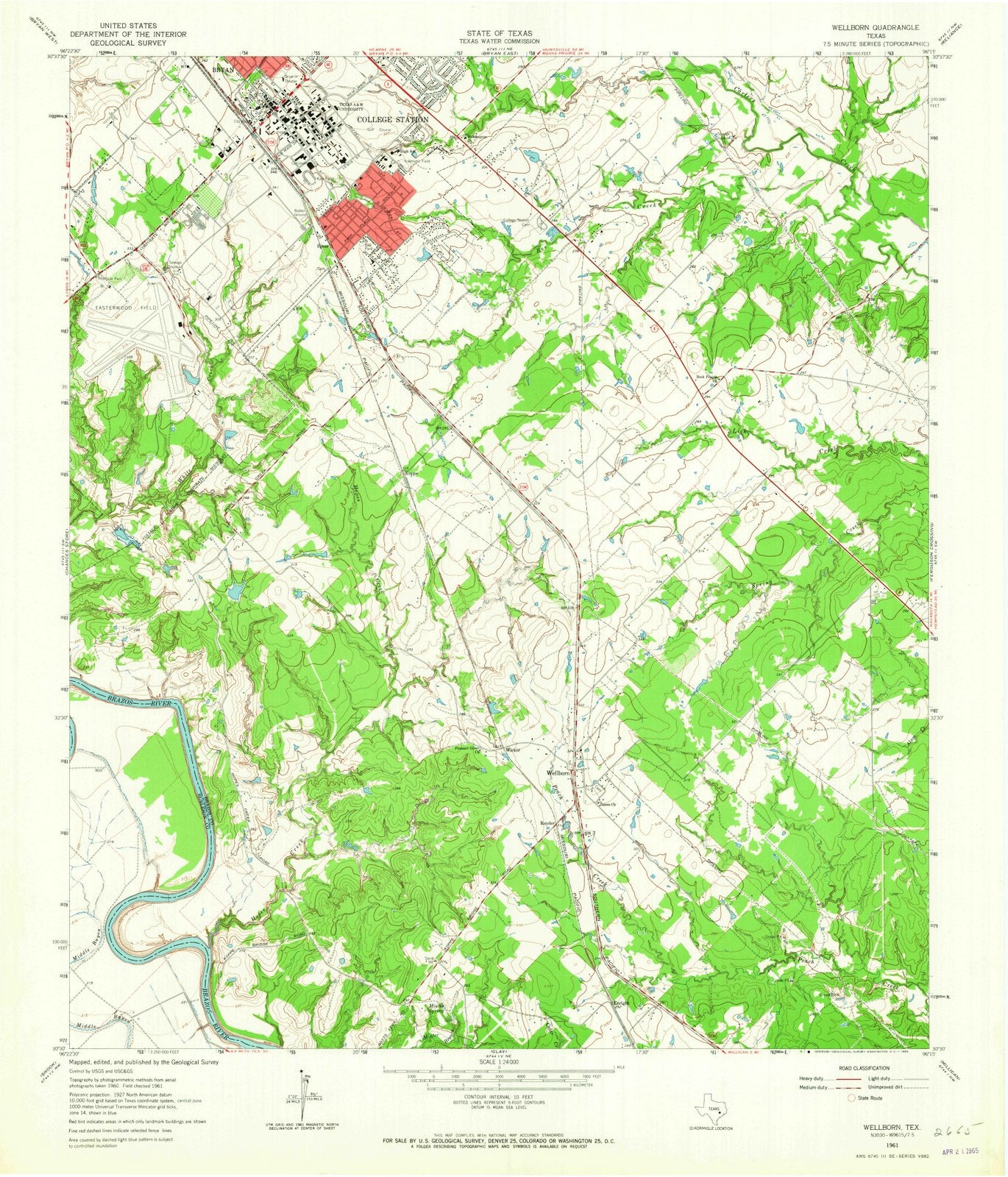 1961 Wellborn, TX - Texas - USGS Topographic Map