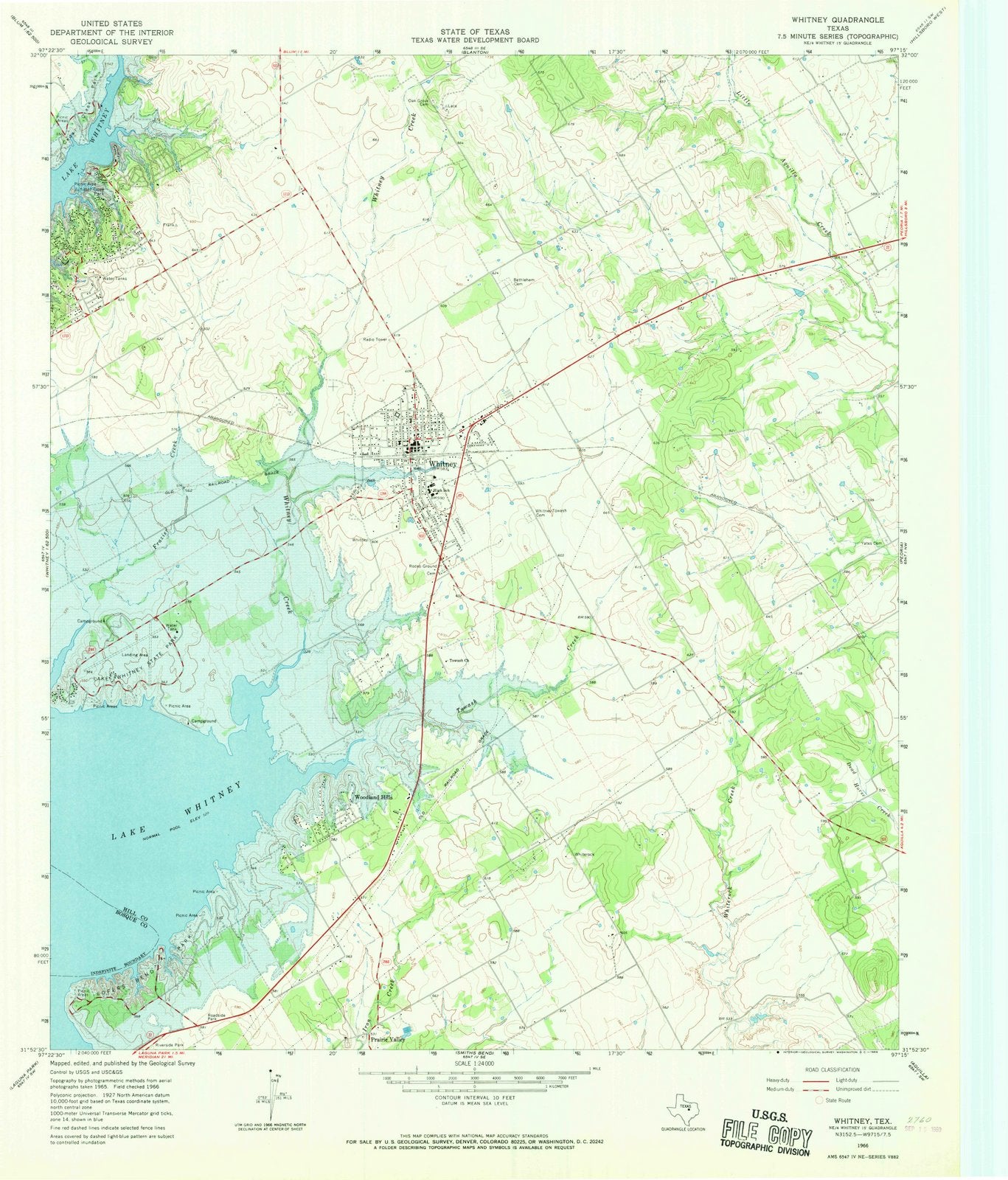 1966 Whitney, TX - Texas - USGS Topographic Map