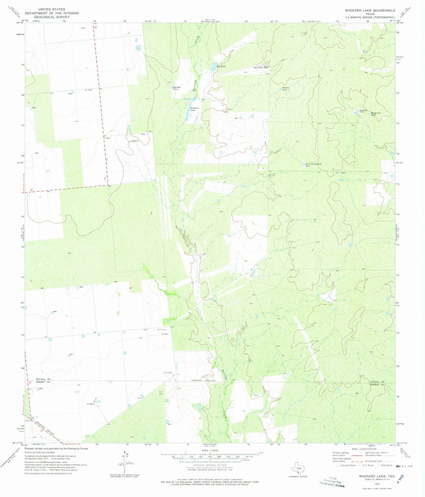 1972 Woodard Lake, TX - Texas - USGS Topographic Map