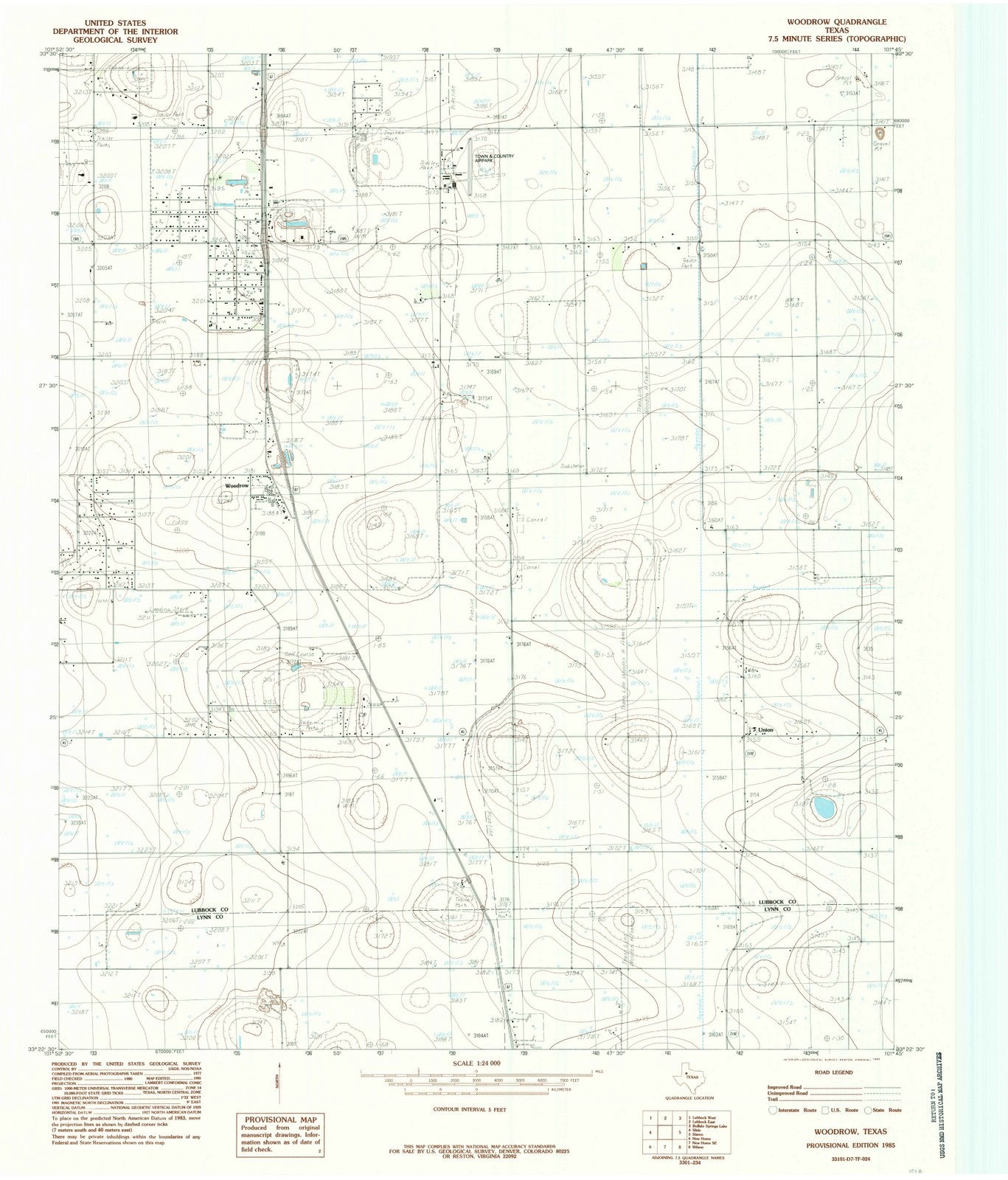 1985 Woodrow, TX - Texas - USGS Topographic Map